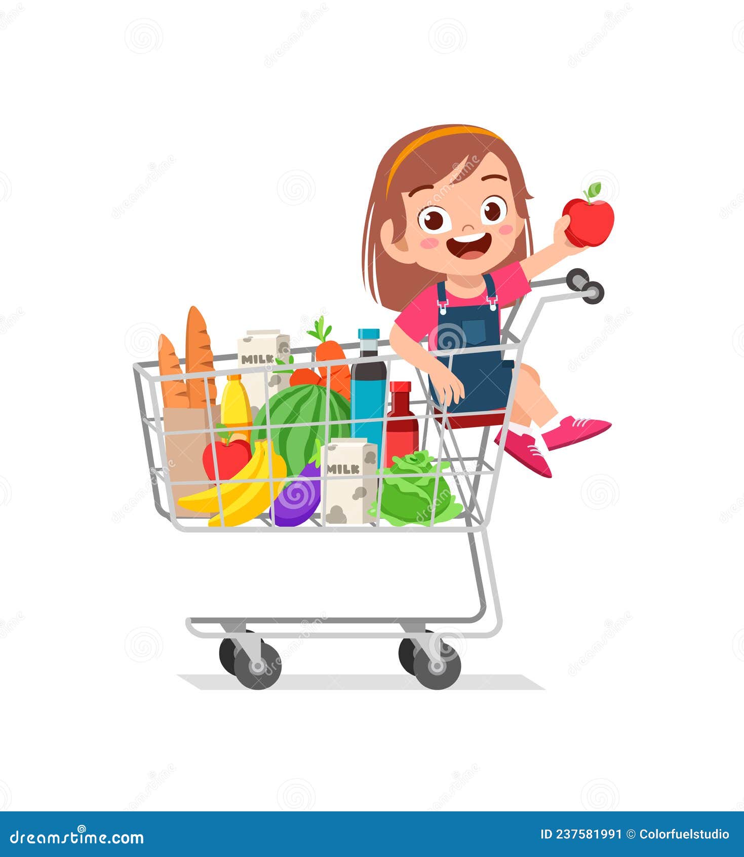 Cute Little Girl Sit on Shopping Cart Stock Vector - Illustration of ...
