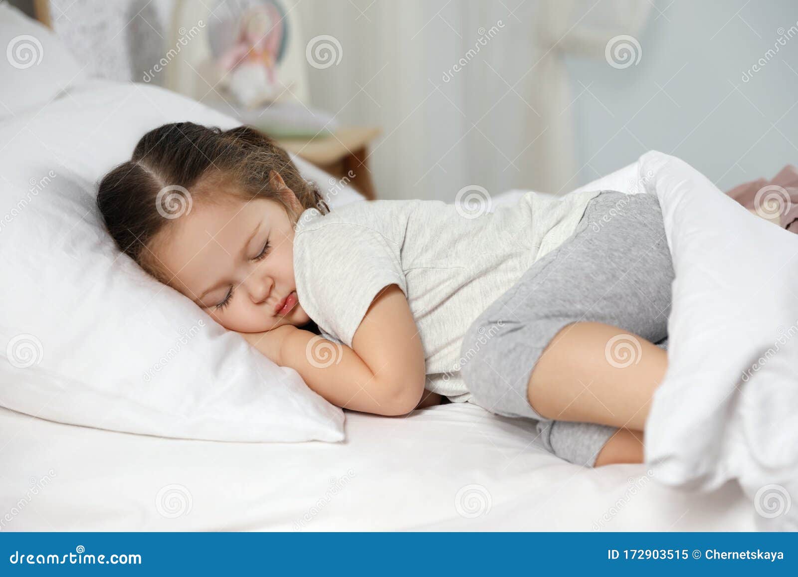 Cute Little Girl Sleeping at Home. Bedtime Stock Image - Image of ...