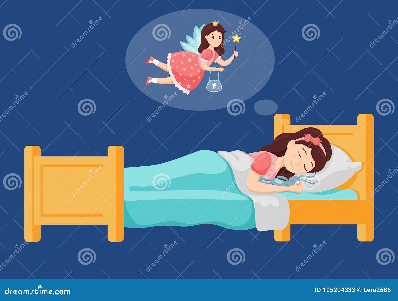 A Cute Little Girl Sleeps in Bed and Holds a Fallen Tooth in Her Hand ...