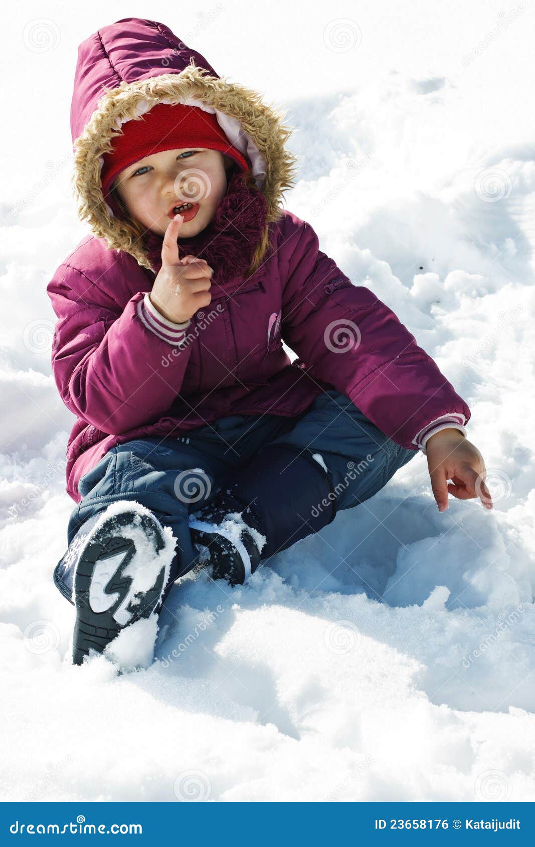 Cute little girl in snow stock photo. Image of coat, small 23658176