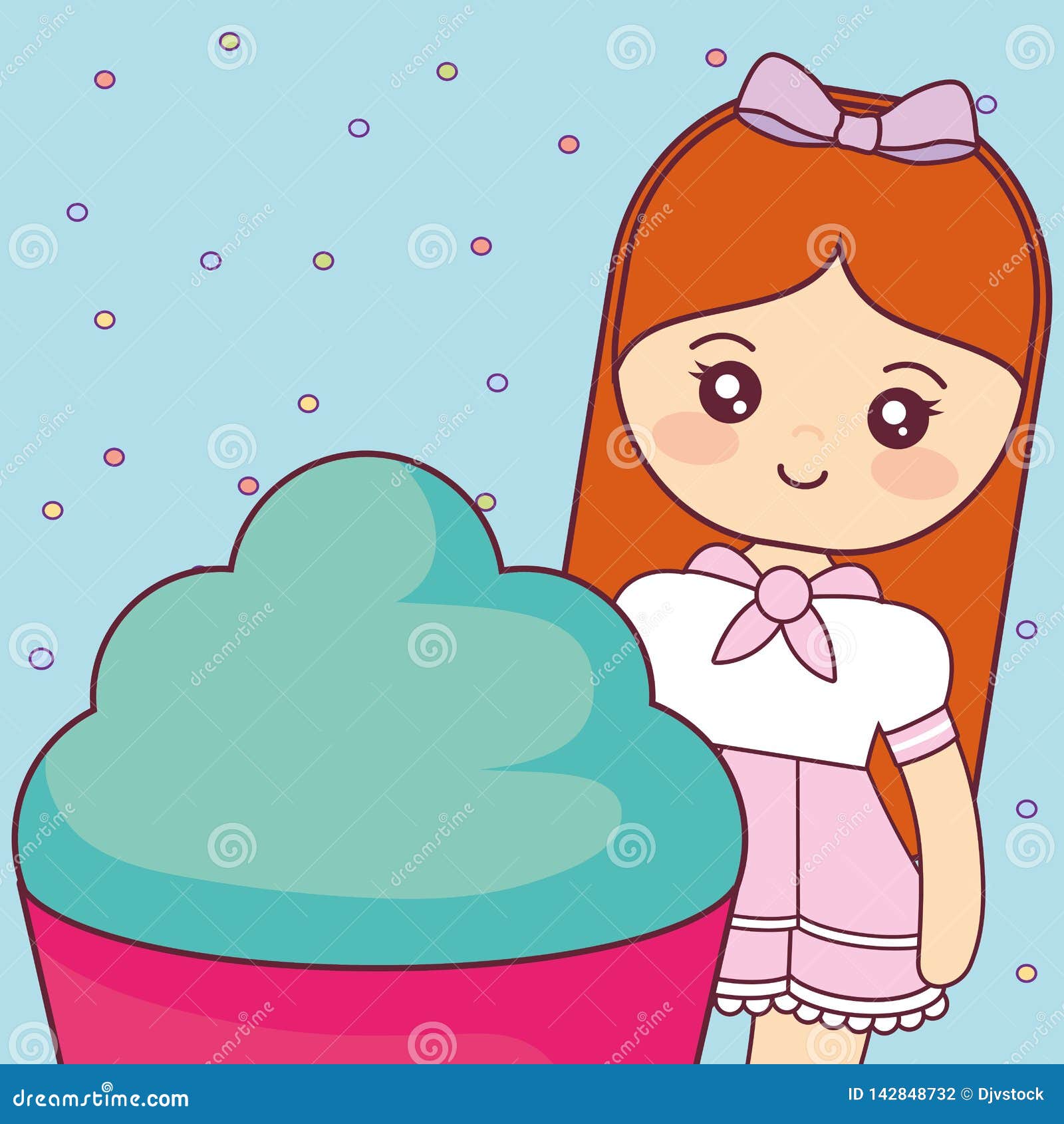 Cute and Little Girl with Sweet Cupcake Stock Vector - Illustration of ...