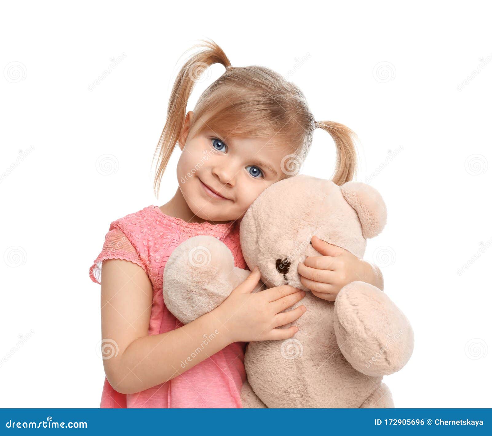 Cute Little Girl with Teddy Bear on Background Stock Photo - Image of ...