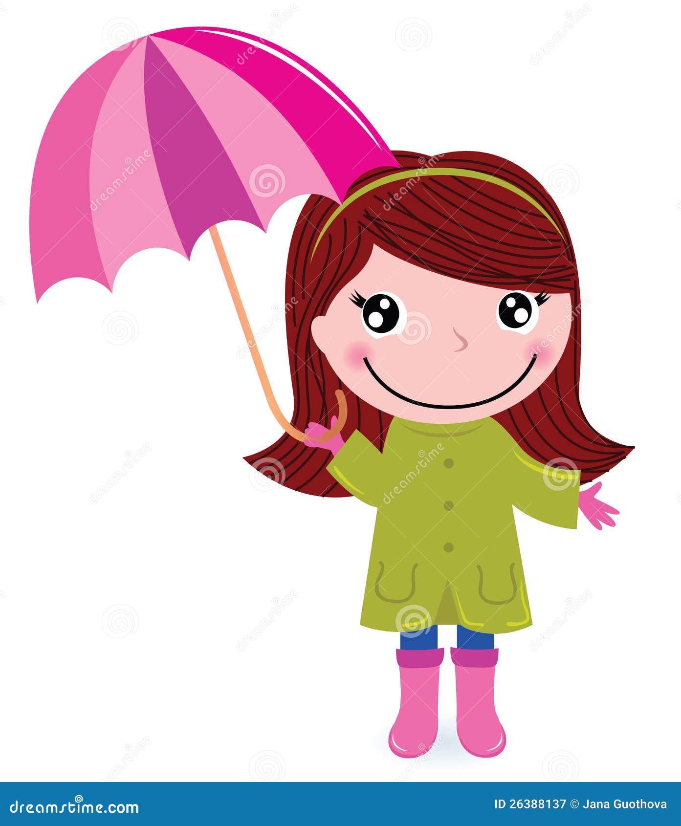 Cute Little Girl with Umrella in Rain Stock Vector - Illustration of ...