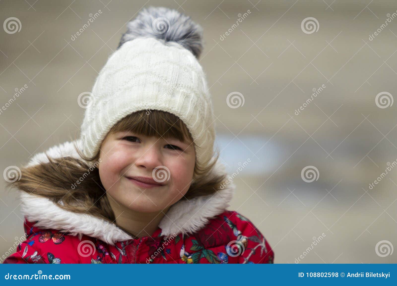 Cute Little Girl in Warm Clothes on White Background. Stock Photo ...