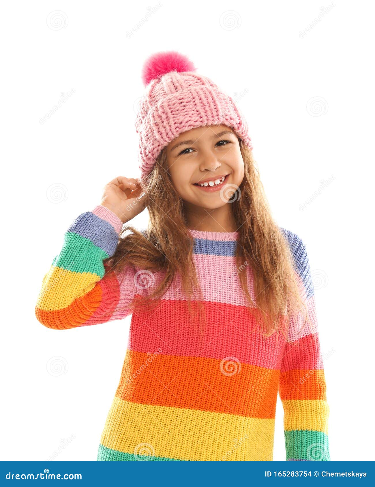 Cute Little Girl in Warm Clothes on White. Winter Vacation Stock Photo ...