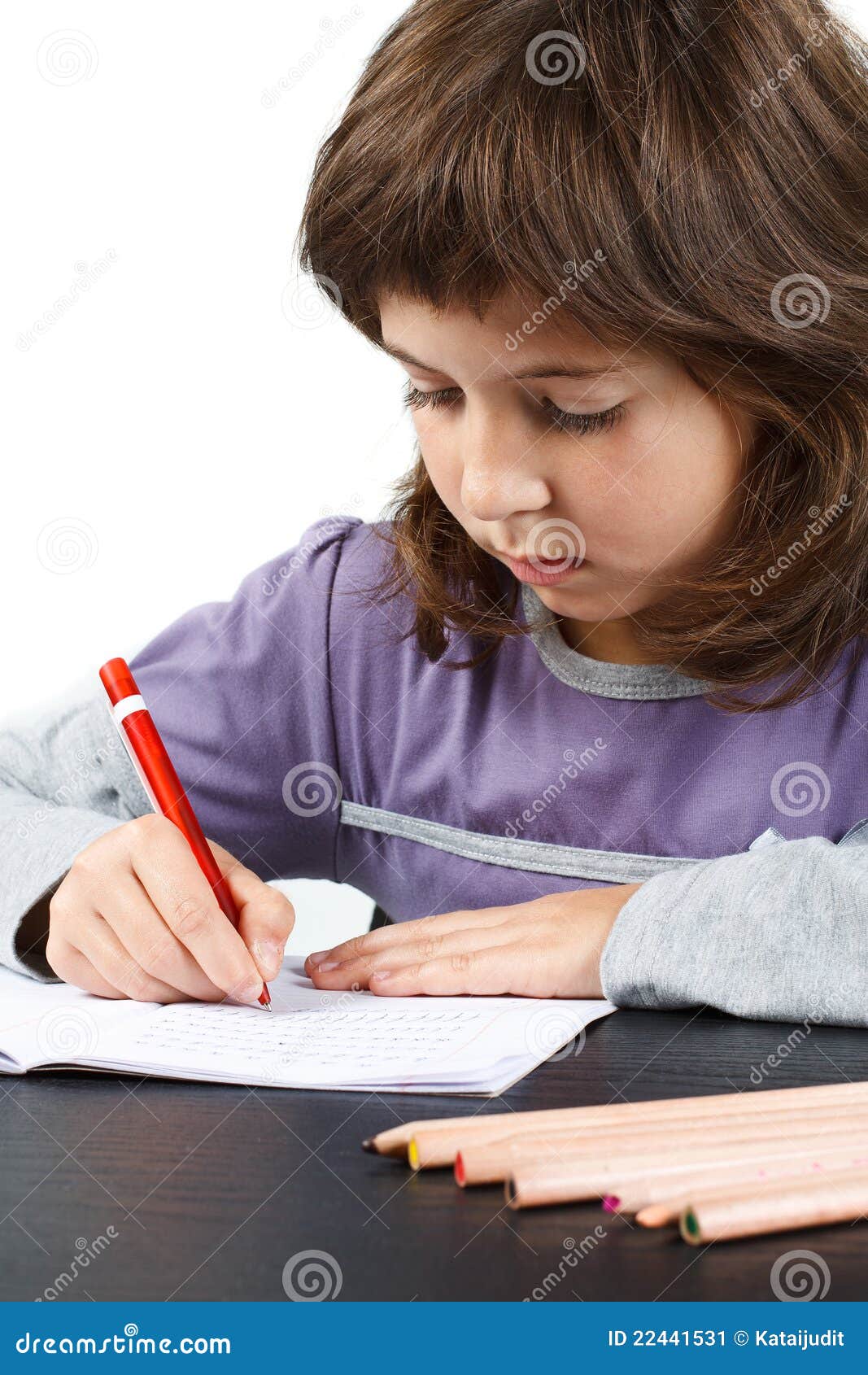 Cute little girl writing stock image. Image of pencil 22441531