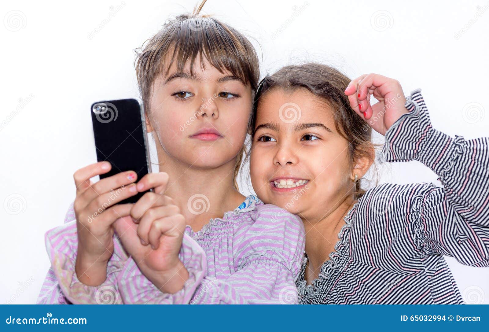 Cute Little Girls Making Selfie Stock Photo - Image of background ...