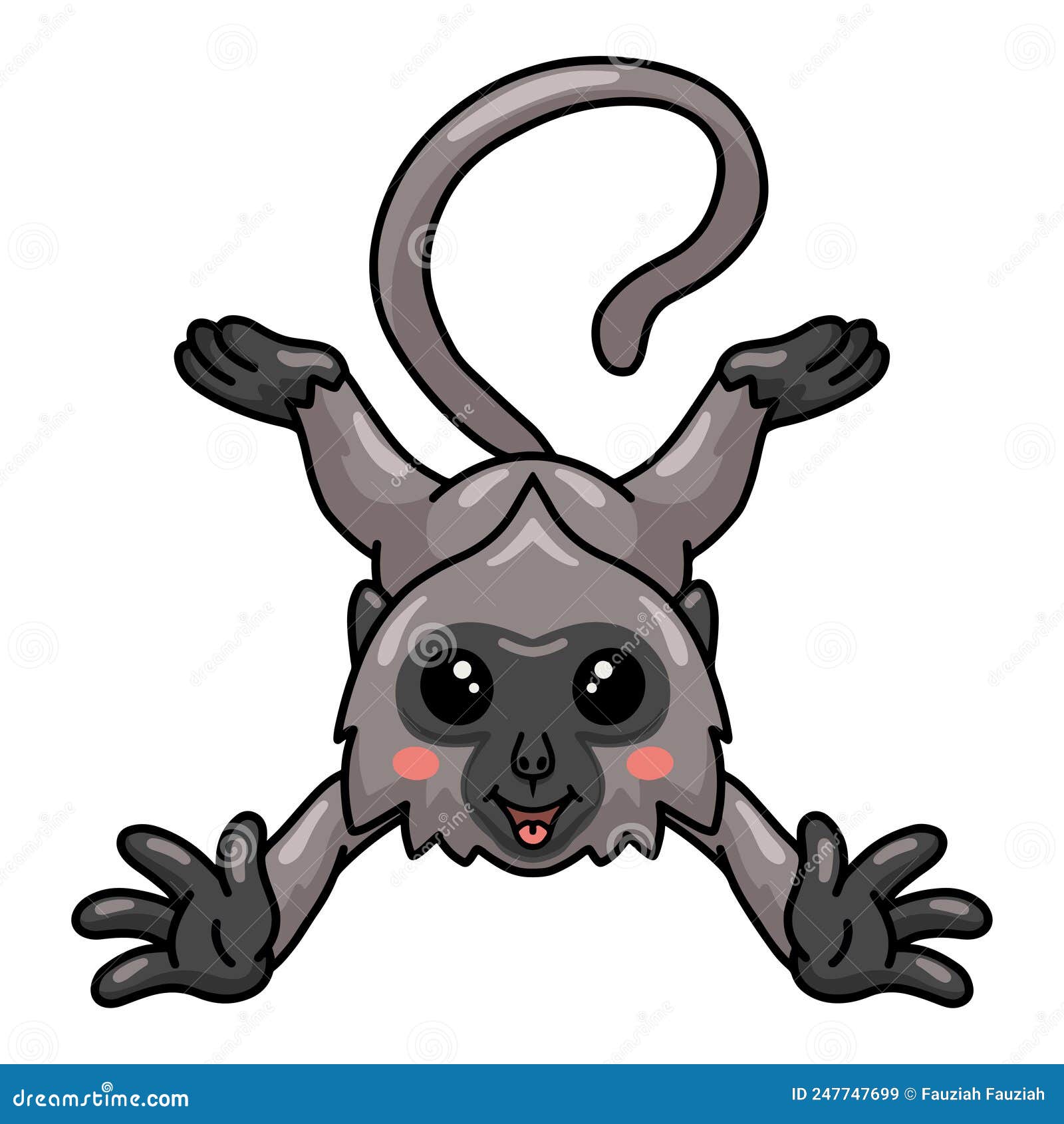 Cute Little Grey Langur Monkey Cartoon Leaping Stock Vector