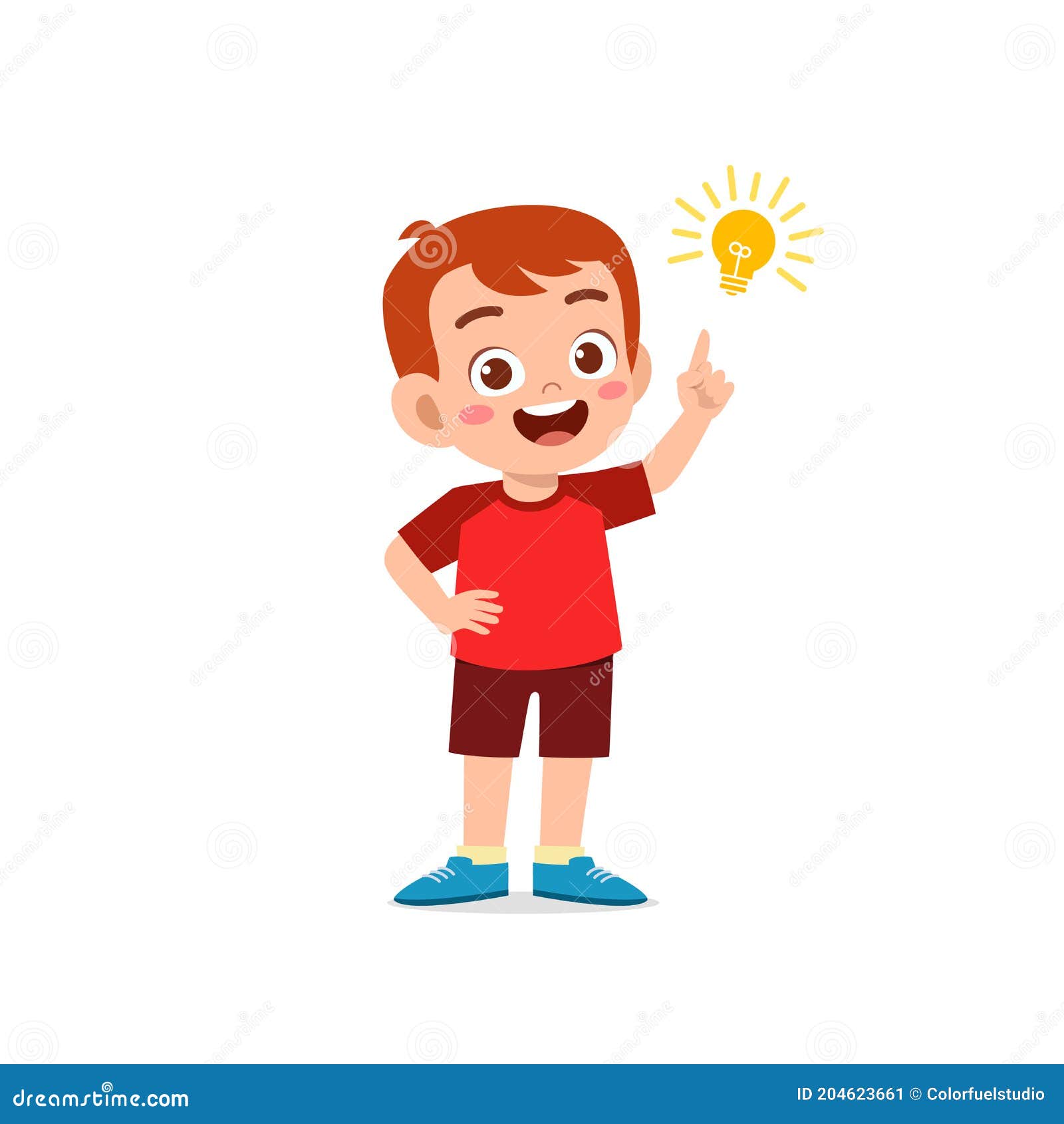 Cute Little Kid Boy Show Idea Pose Expression with Light Bulb Sign ...