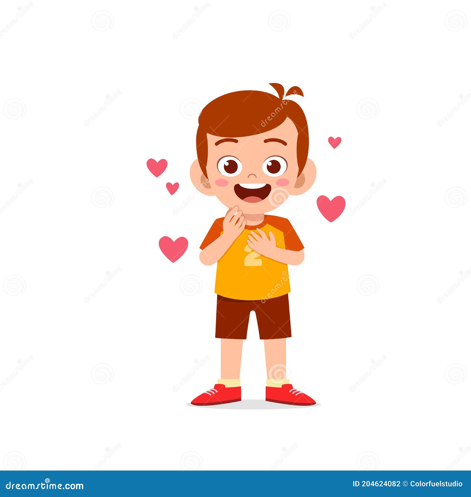 Cute Little Kid Boy Show Love and Kiss Pose Expression Stock Vector