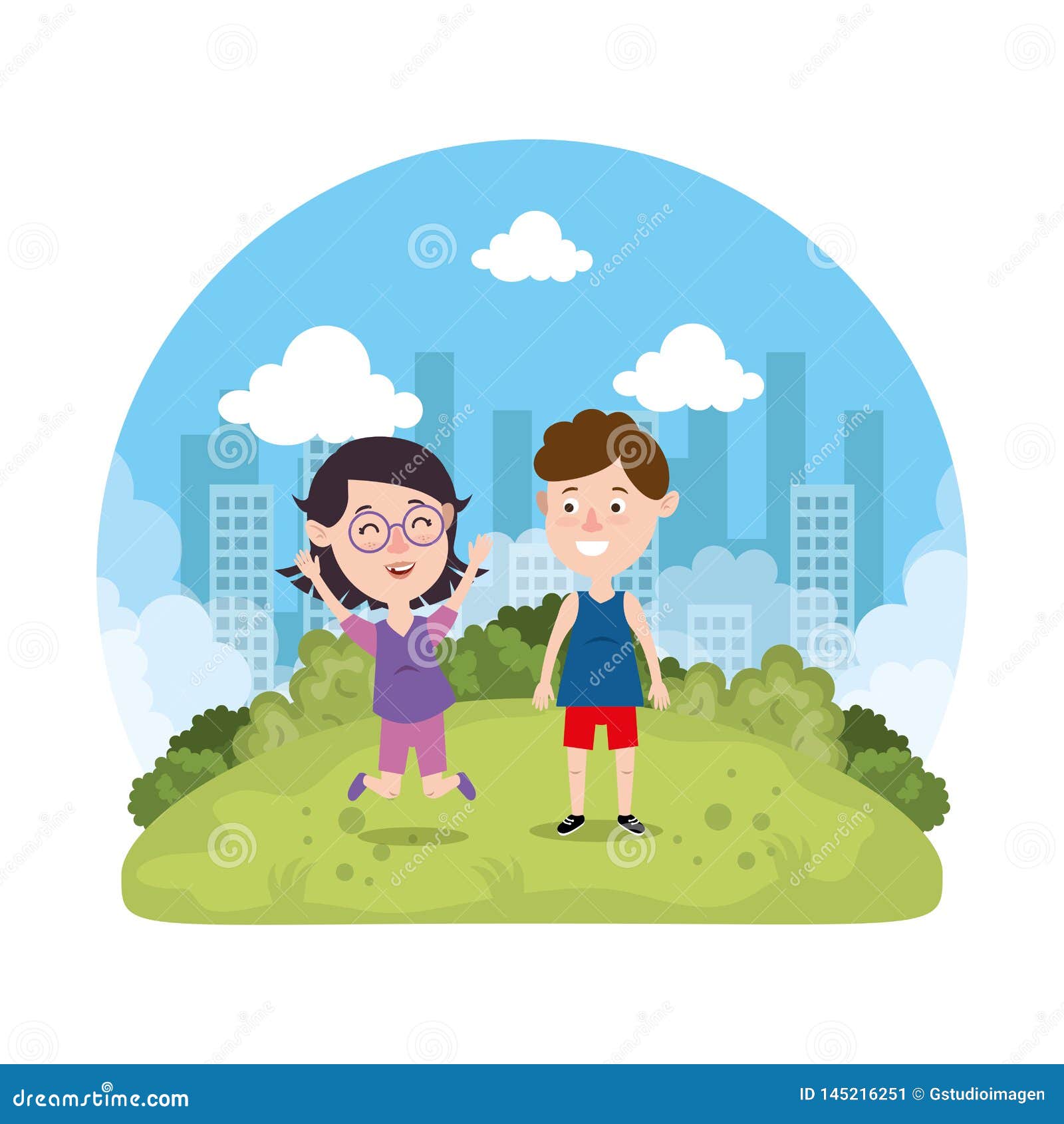 Cute Little Kids Couple in the Park Stock Vector - Illustration of ...