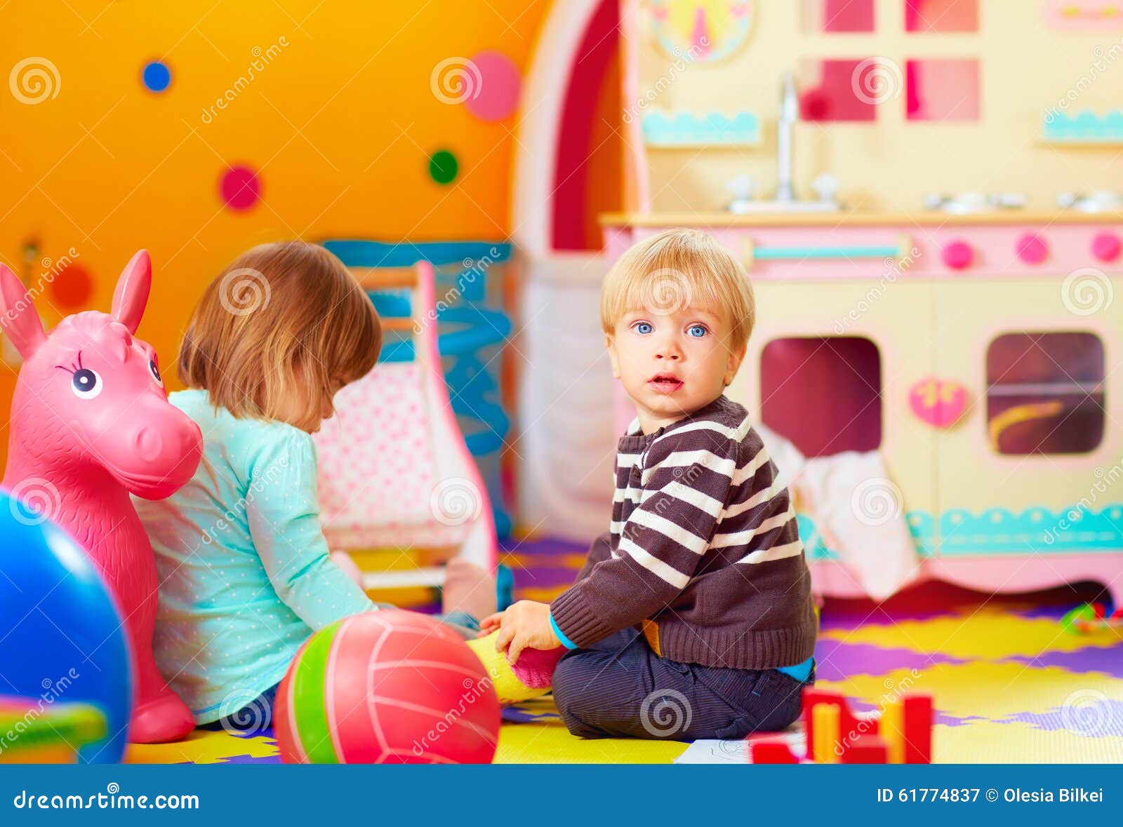 Cute Little Kids Playing Together in Daycare Center Stock Image Image