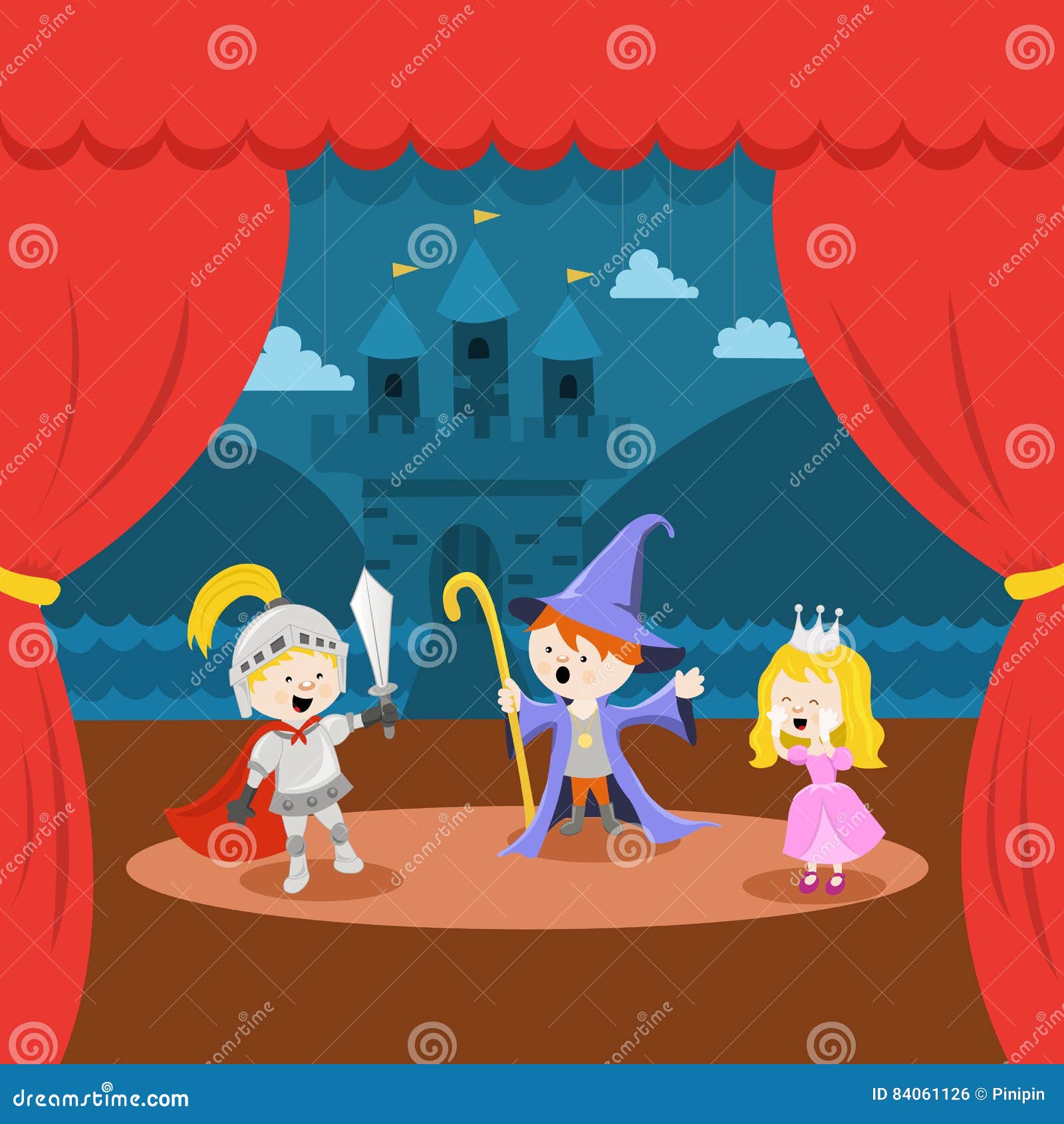 Cute Little Kids` Theater Performance Stock Vector - Illustration ...