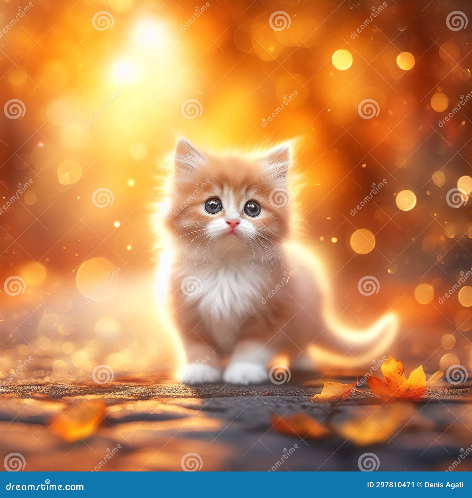 Cute Little Kitten on the Autumn Background. Fluffy Kitten. Stock Image
