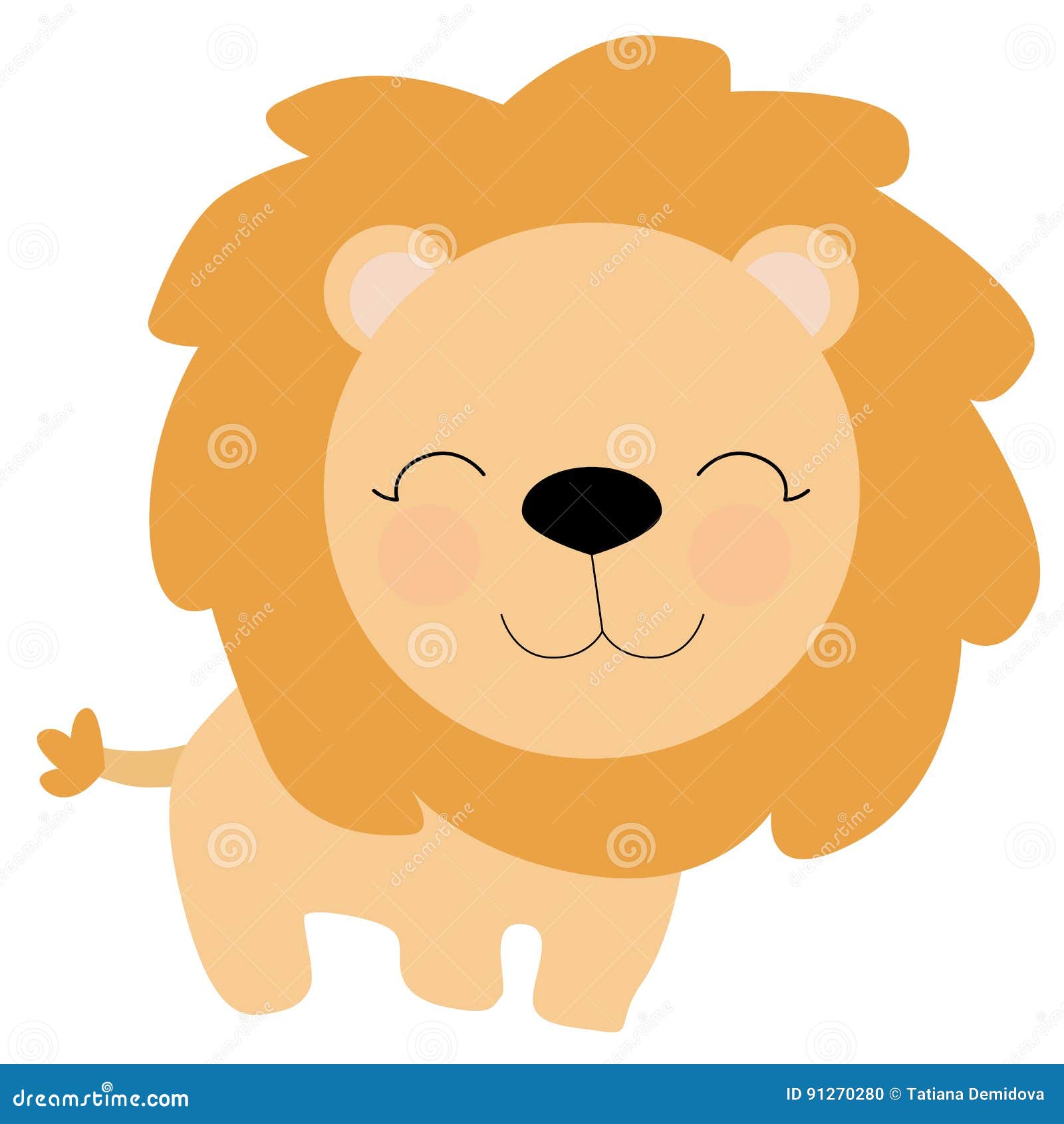 Cute Little Lion in Cartoon Style on White Background. the Soul Stock  Vector - Illustration of greeting, cute: 91270280