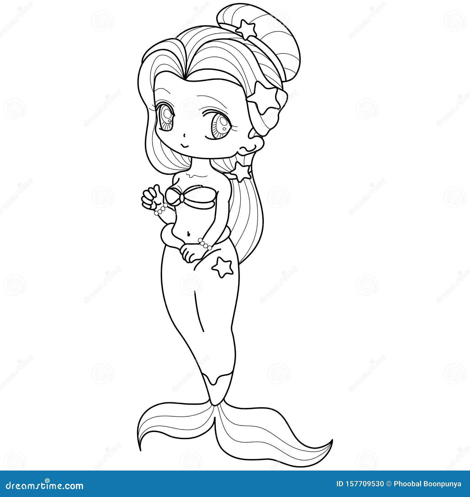Cute Little Mermaid Underwater World Coloring Book Page