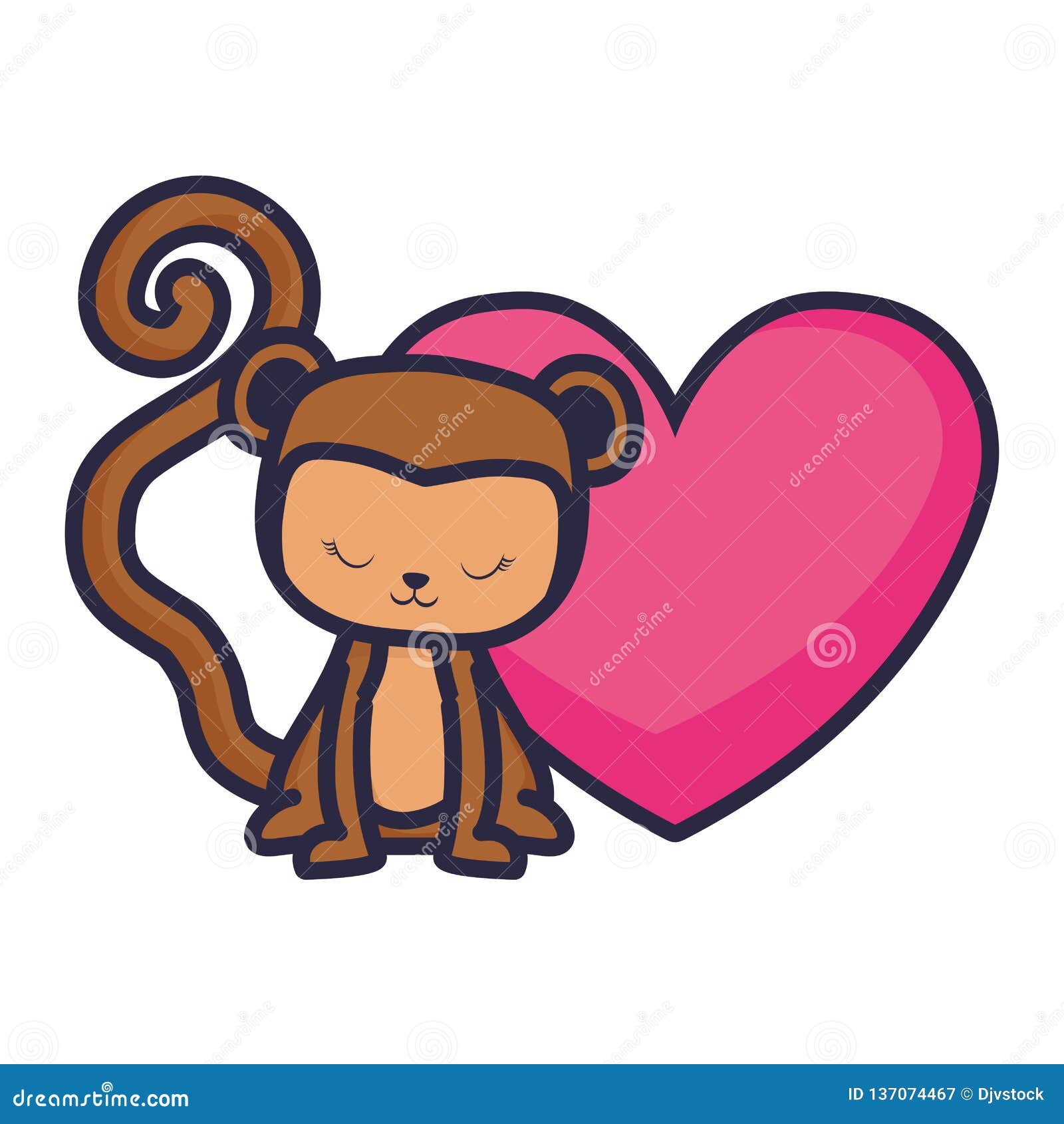 Cute and Little Monkey with Heart Stock Vector Illustration of mammal