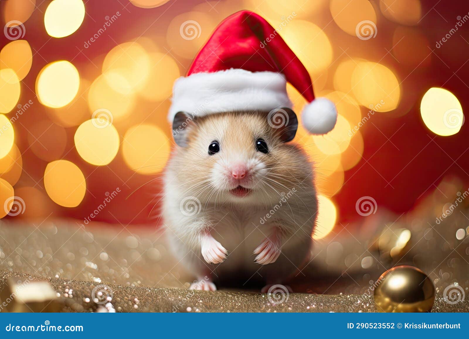 Cute Little Mouse with Santa Hat Stock Photo - Image of little, tail