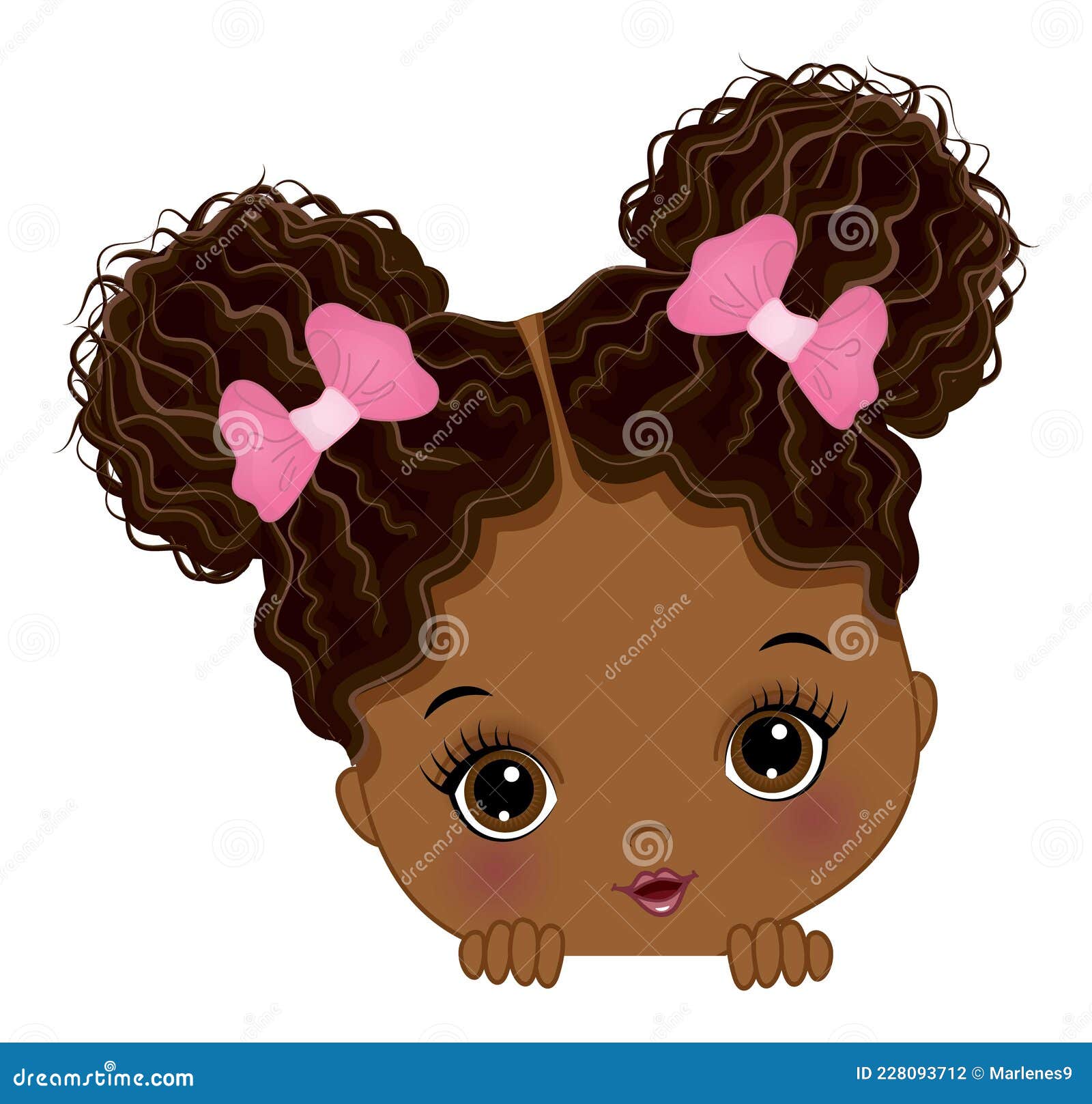 Cute Little Peekaboo Baby Girl with Afro Buns. Vector Peek a Boo Black Girl. Cute Little African American baby girl playing peek a boo. Black girl is cute with two buns. Peekaboo girl vector illustration