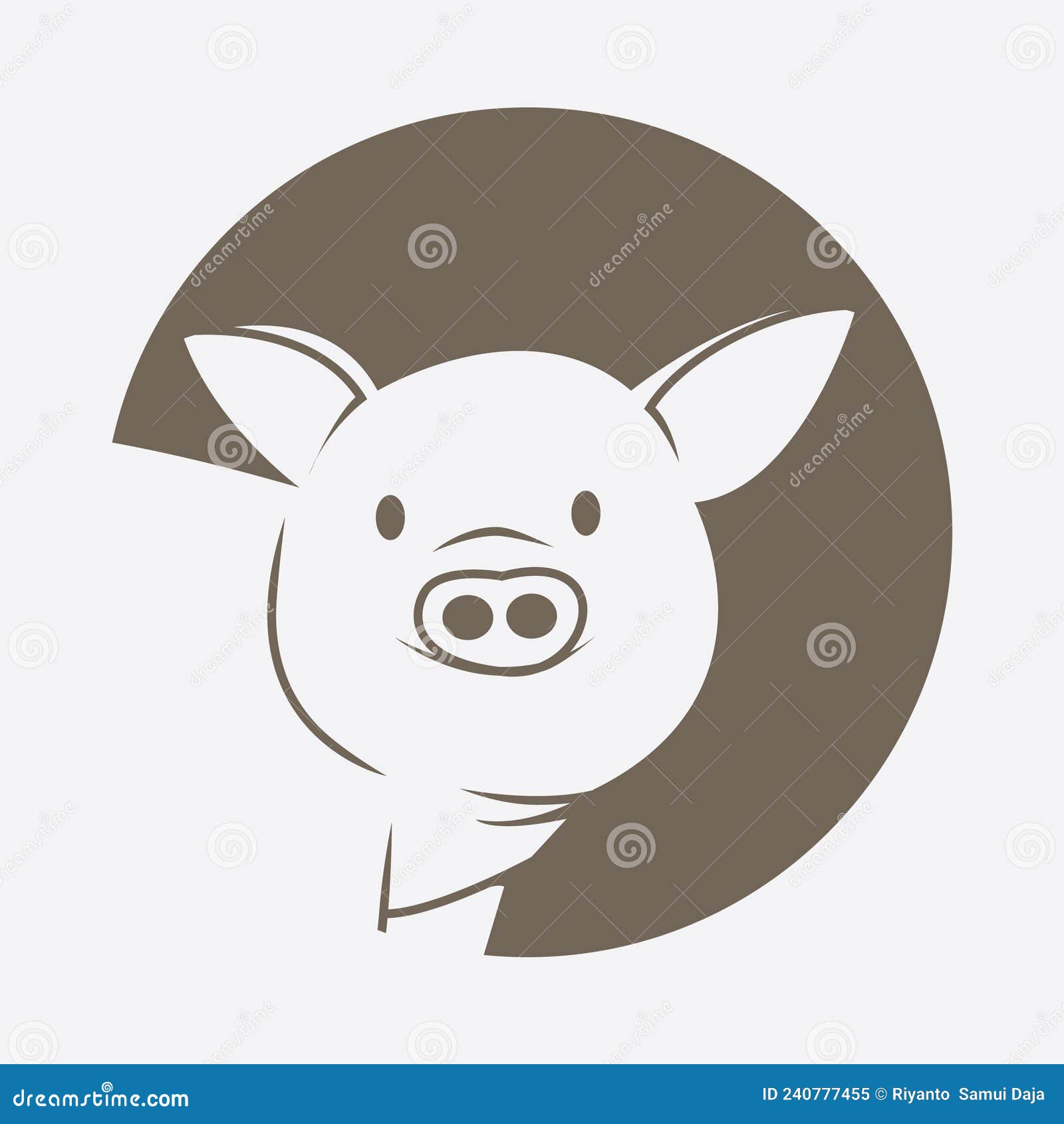 Cute Little Pig in Circle Illustration Design Stock Vector