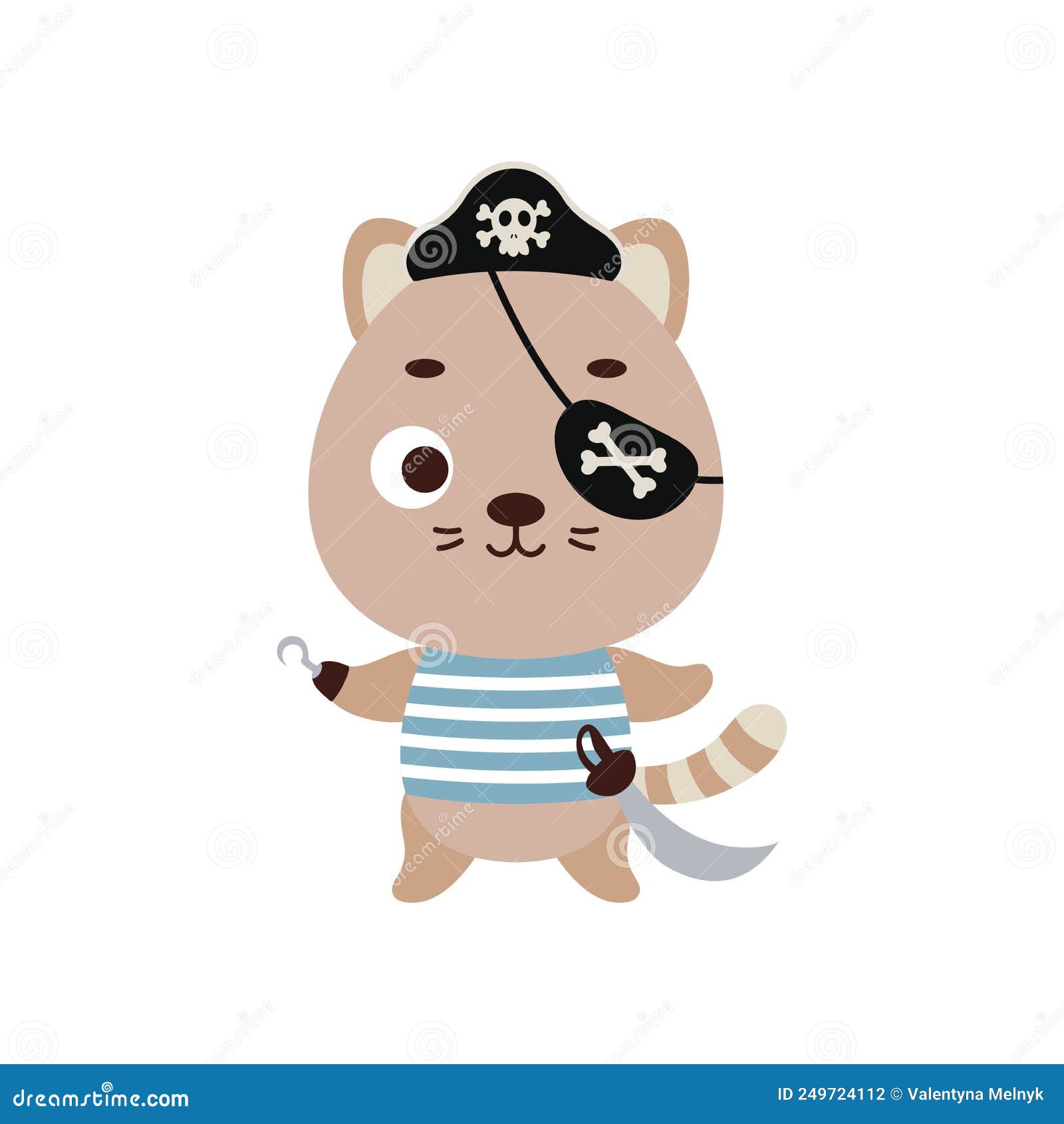Cute Little Pirate Cat with Hook and Blindfold. Cartoon Animal Character  for Kids T-shirts, Nursery Decoration, Baby Shower, Stock Vector -  Illustration of cute, invitation: 249724112