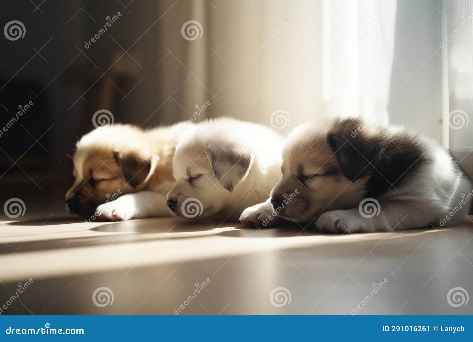 Cute Little Puppies Dreaming in the Sunlight. Generative AI Stock Image