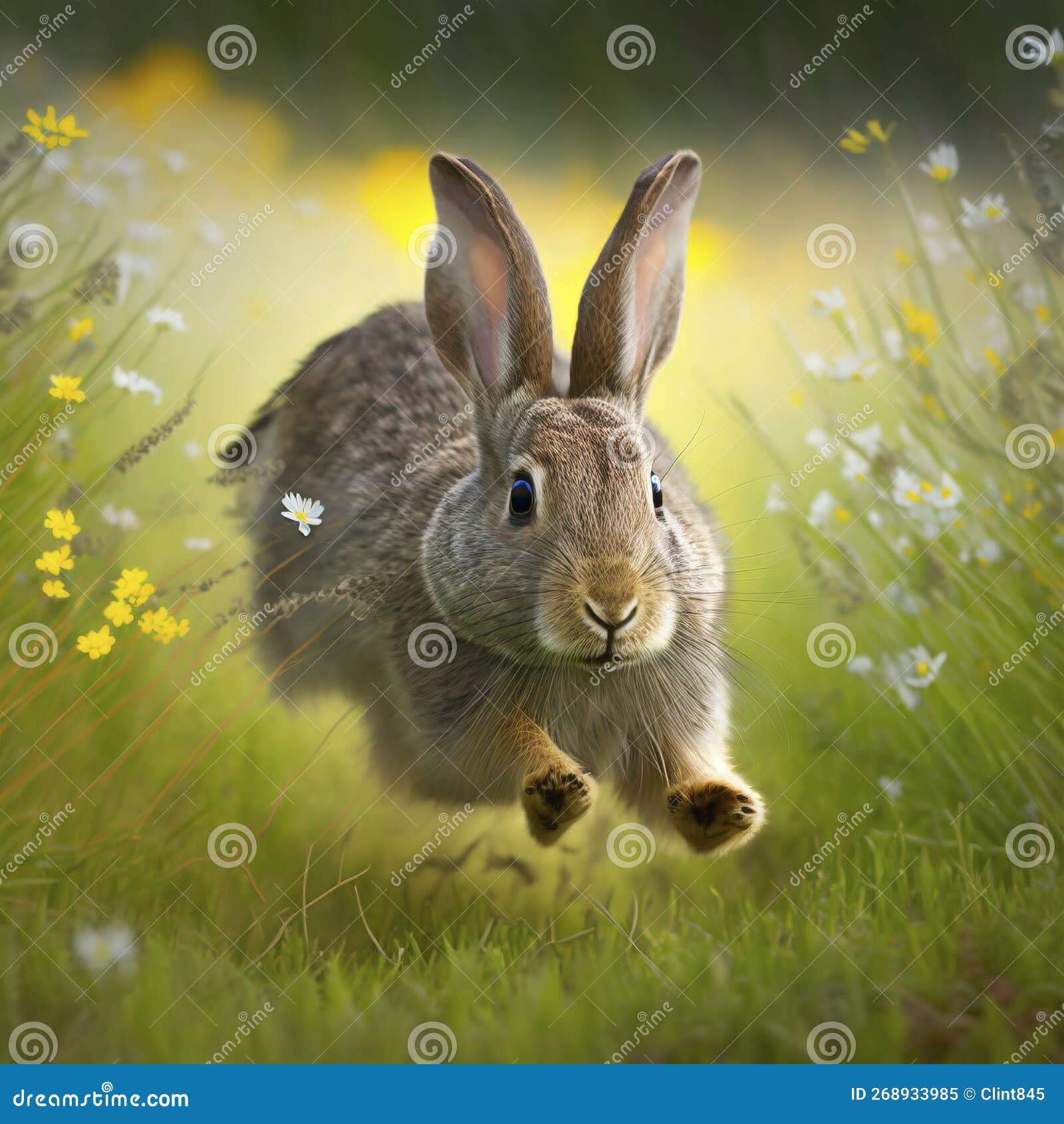 a-close-up-of-a-rabbit-hopping-through-a-meadow-stock-illustration