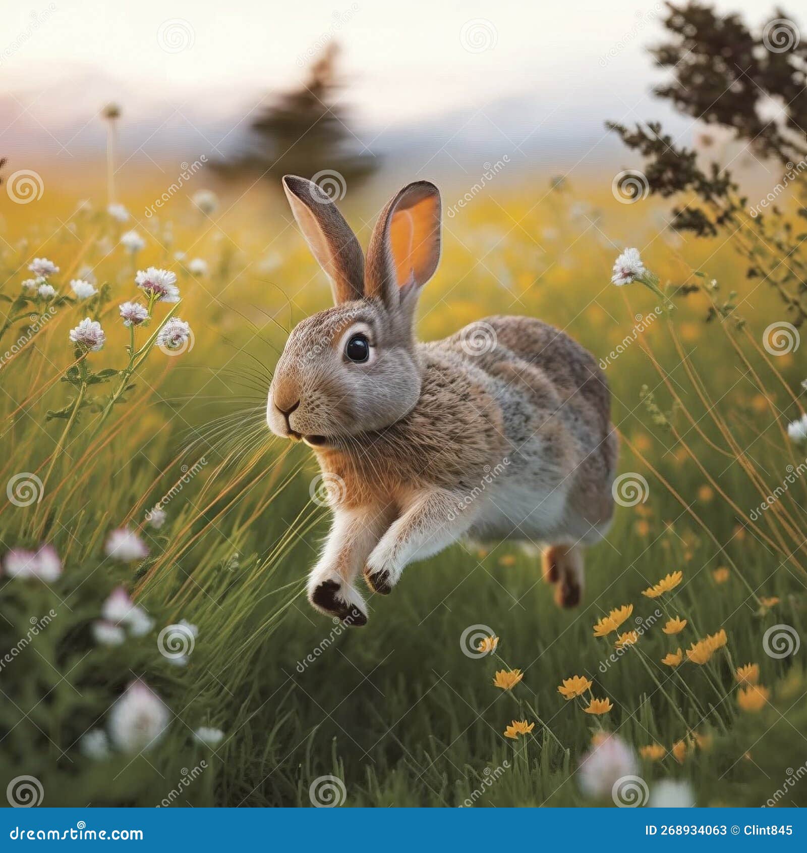 a-close-up-of-a-rabbit-hopping-through-a-meadow-stock-illustration
