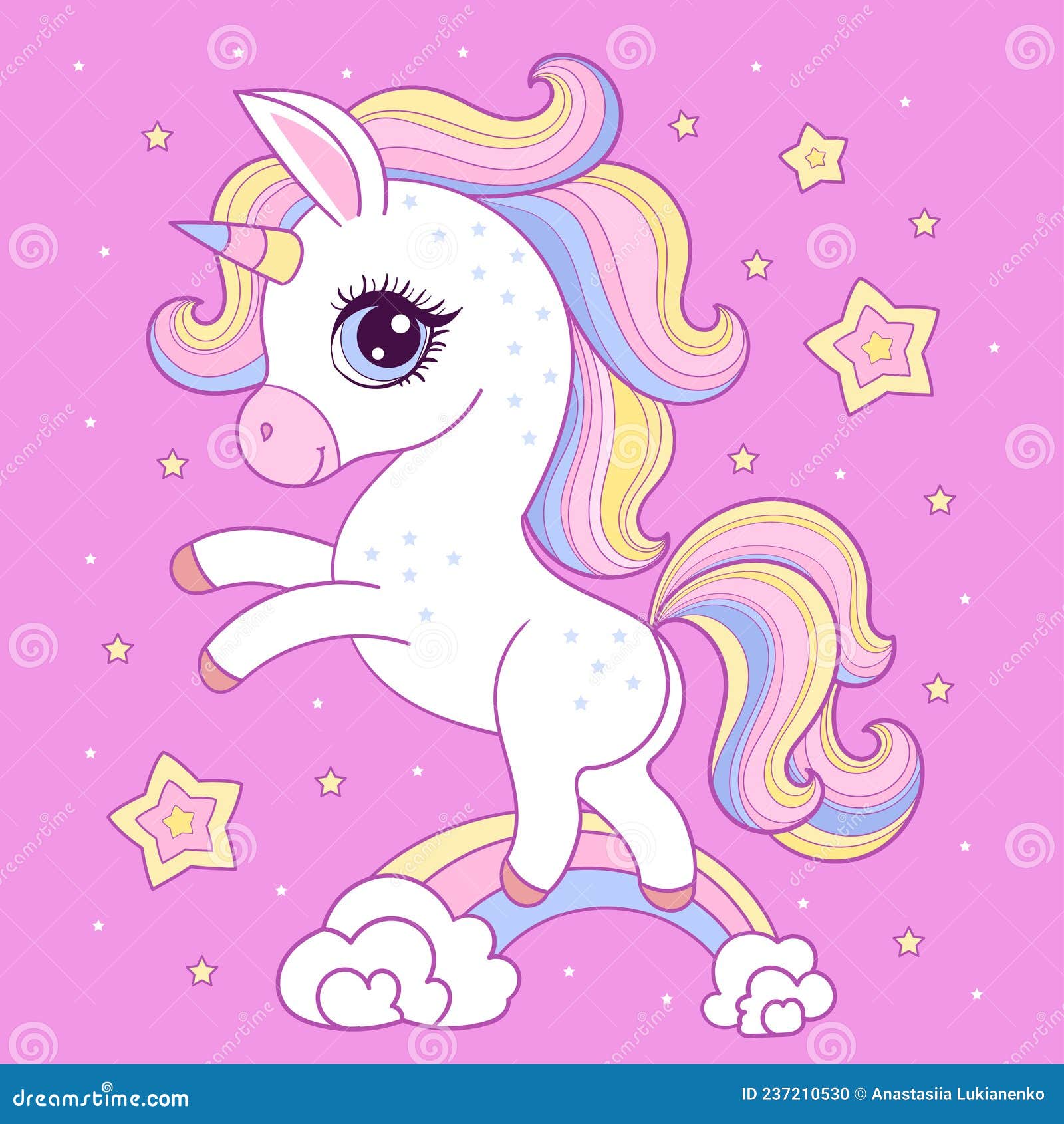 Cute Little Rainbow Pony Unicorn. Childrens Vector Illustration Stock ...