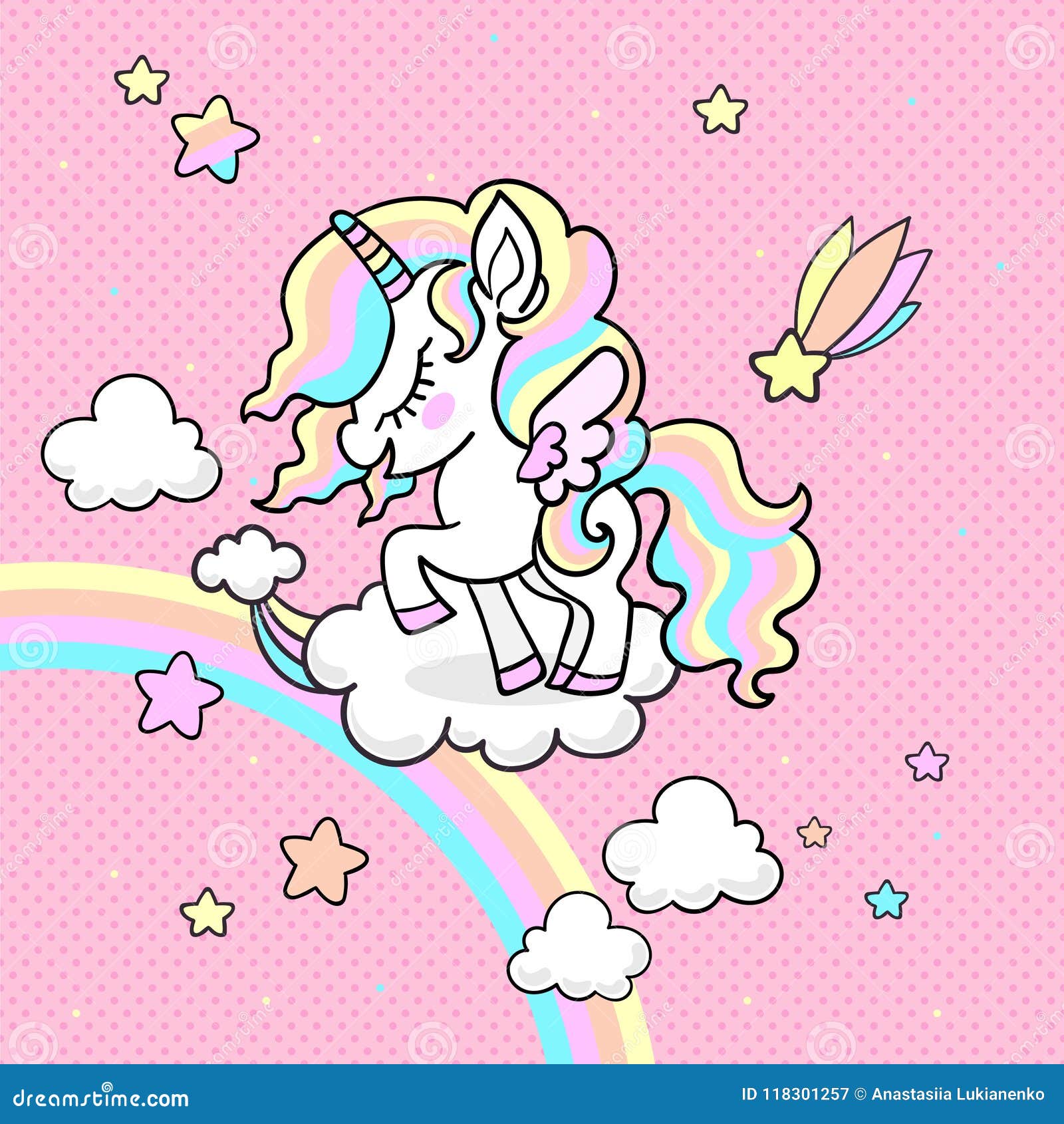 Cute Little Rainbow Unicorn On A Pink Background Stock Vector ...