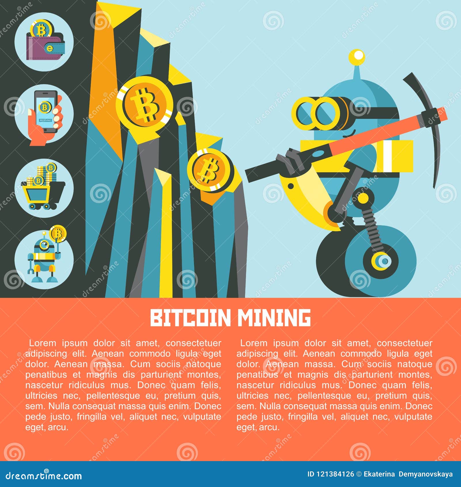 Bitcoin Mining Vector Conceptual Illustration Cryptocurrency - 