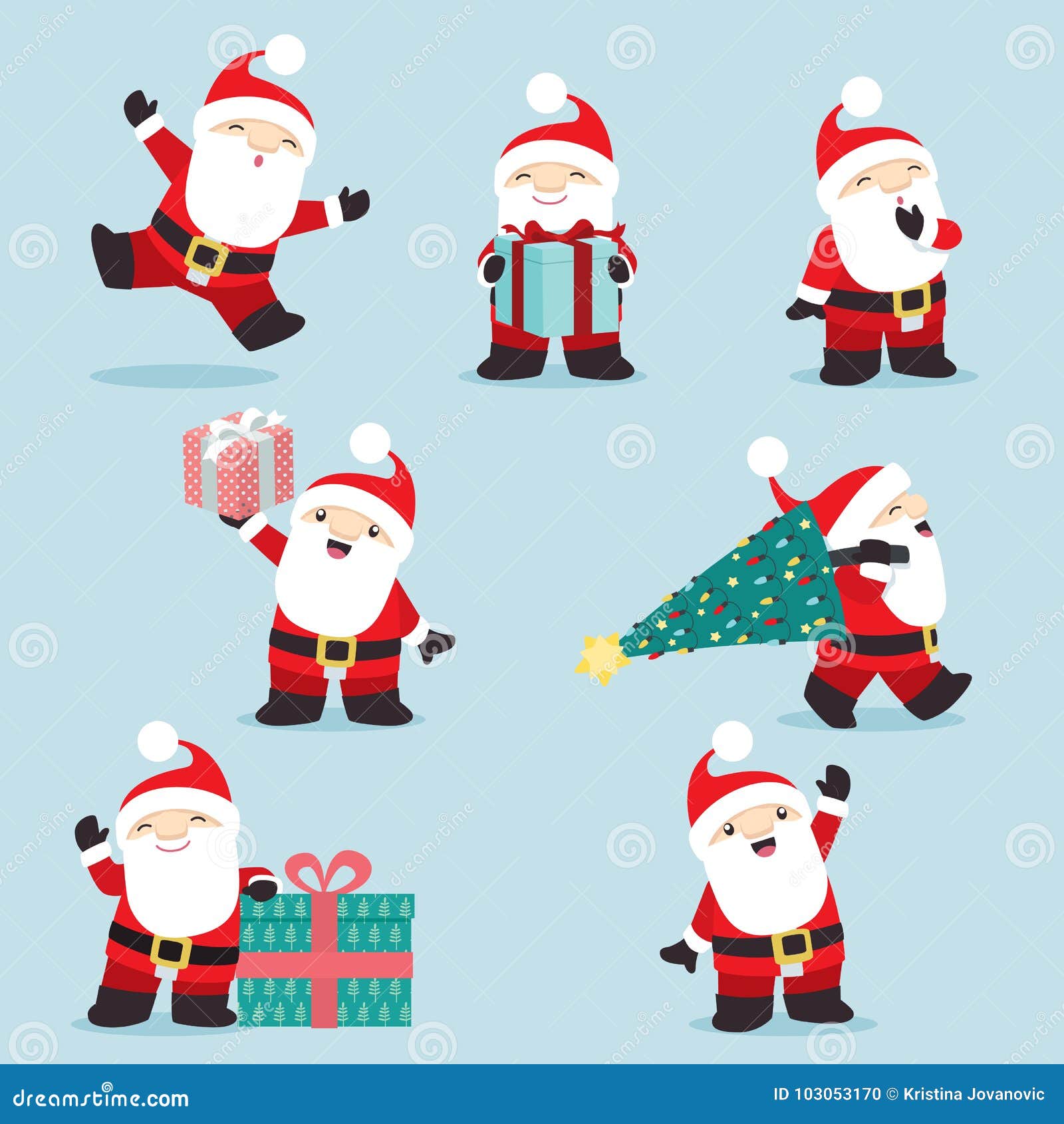 Cute Little Santa Claus Christmas Set 3 Stock Vector