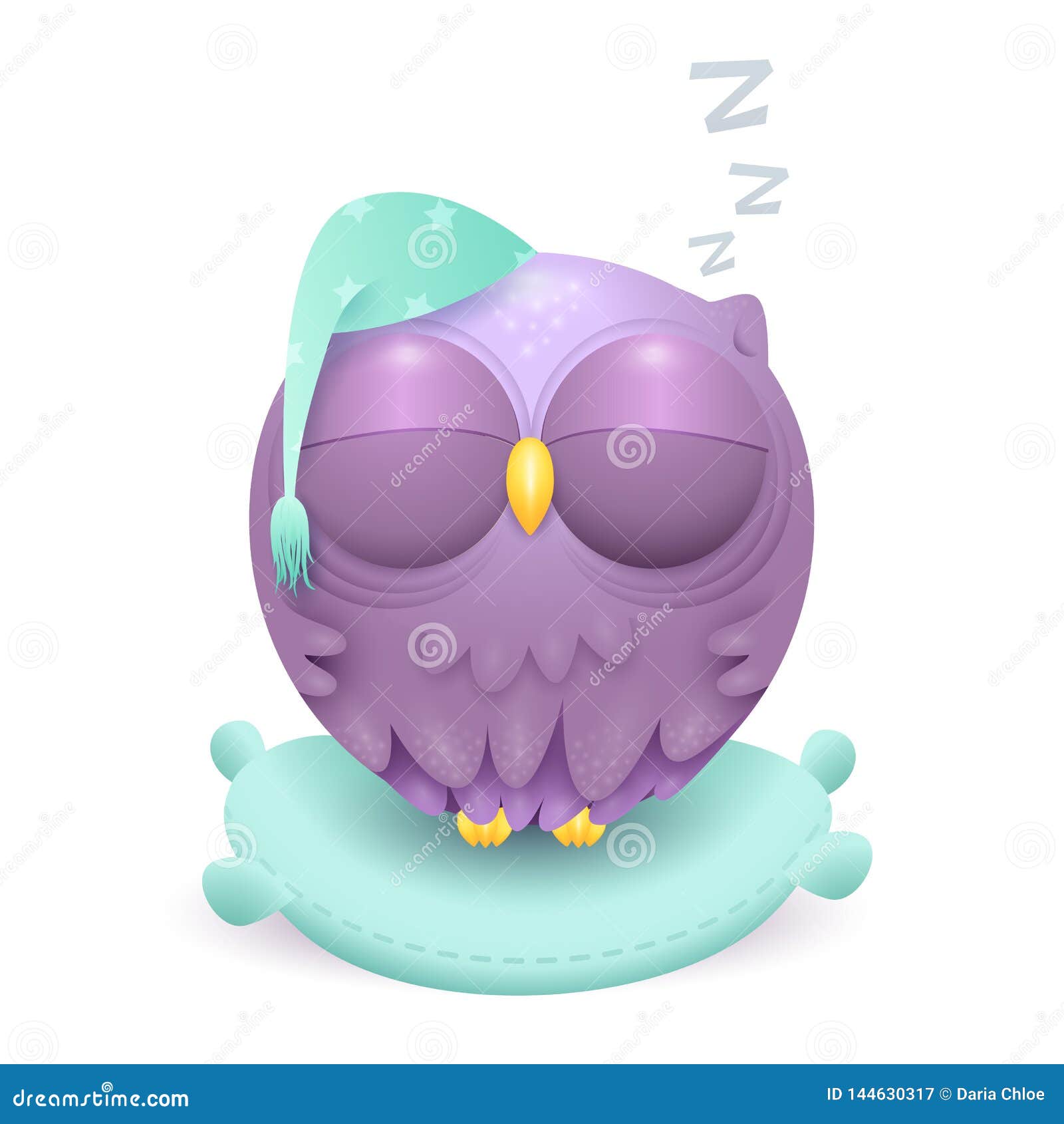 Cute Little Sleeping Owl Character on a Pillow Stock Illustration ...