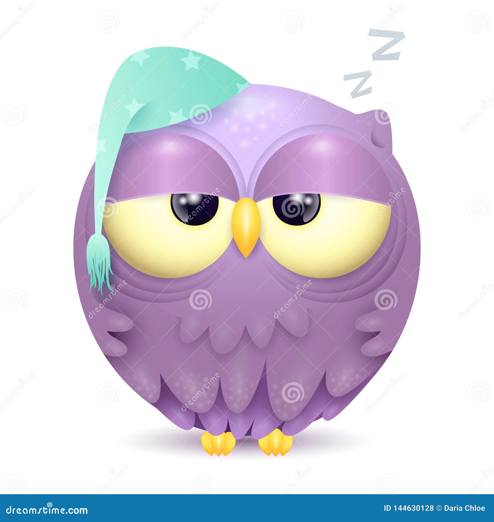 Cute Little Sleepy Owl Character Isolated on White Background Stock ...