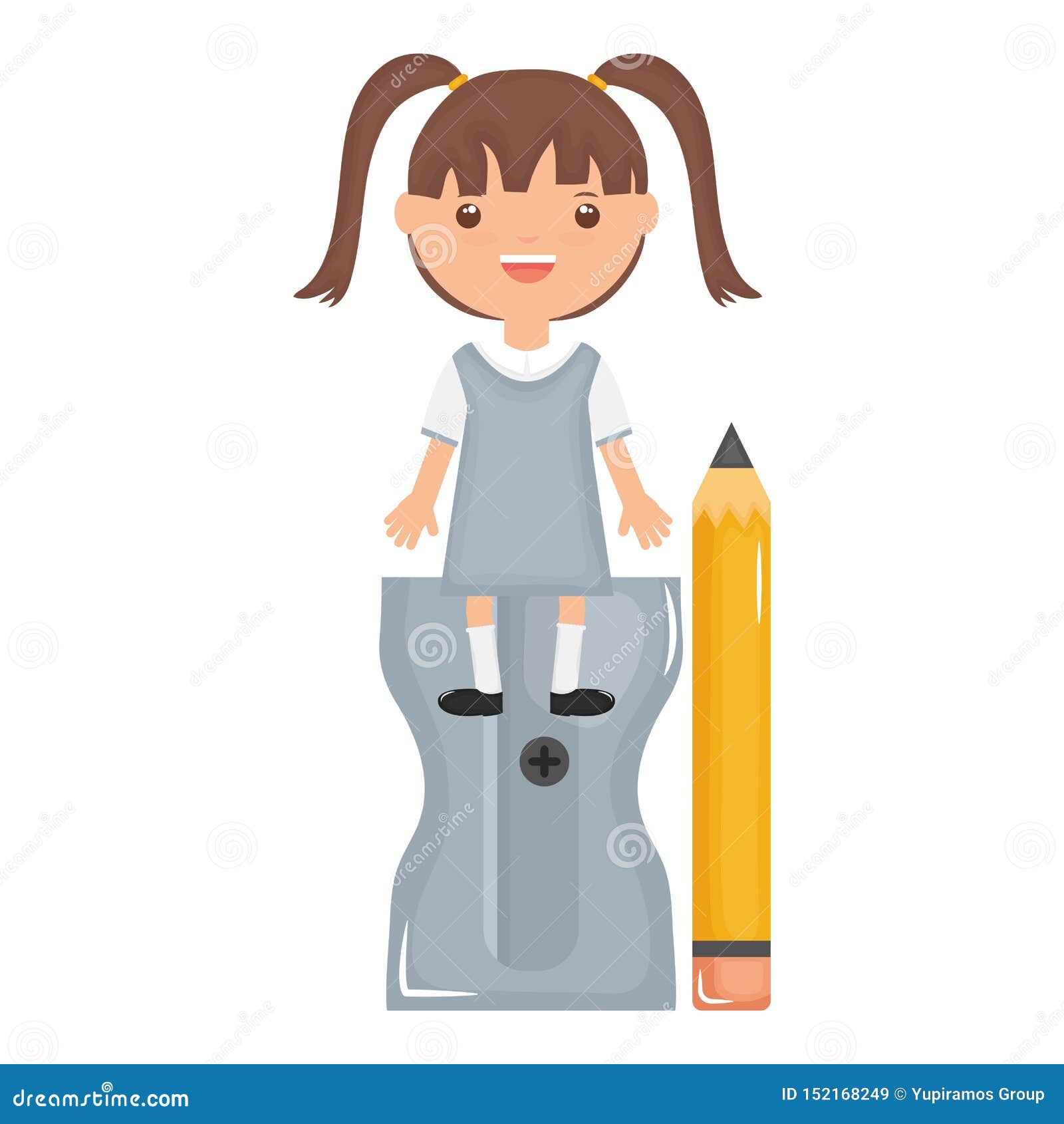 Cute Little Student Girl with Sharpener and Pencil Stock Vector