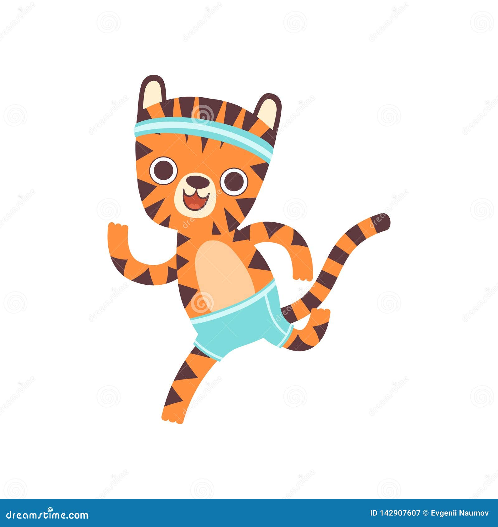Download Cute Little Tiger Athlete Running, Adorable Wild Animal Cartoon Character Vector Illustration ...