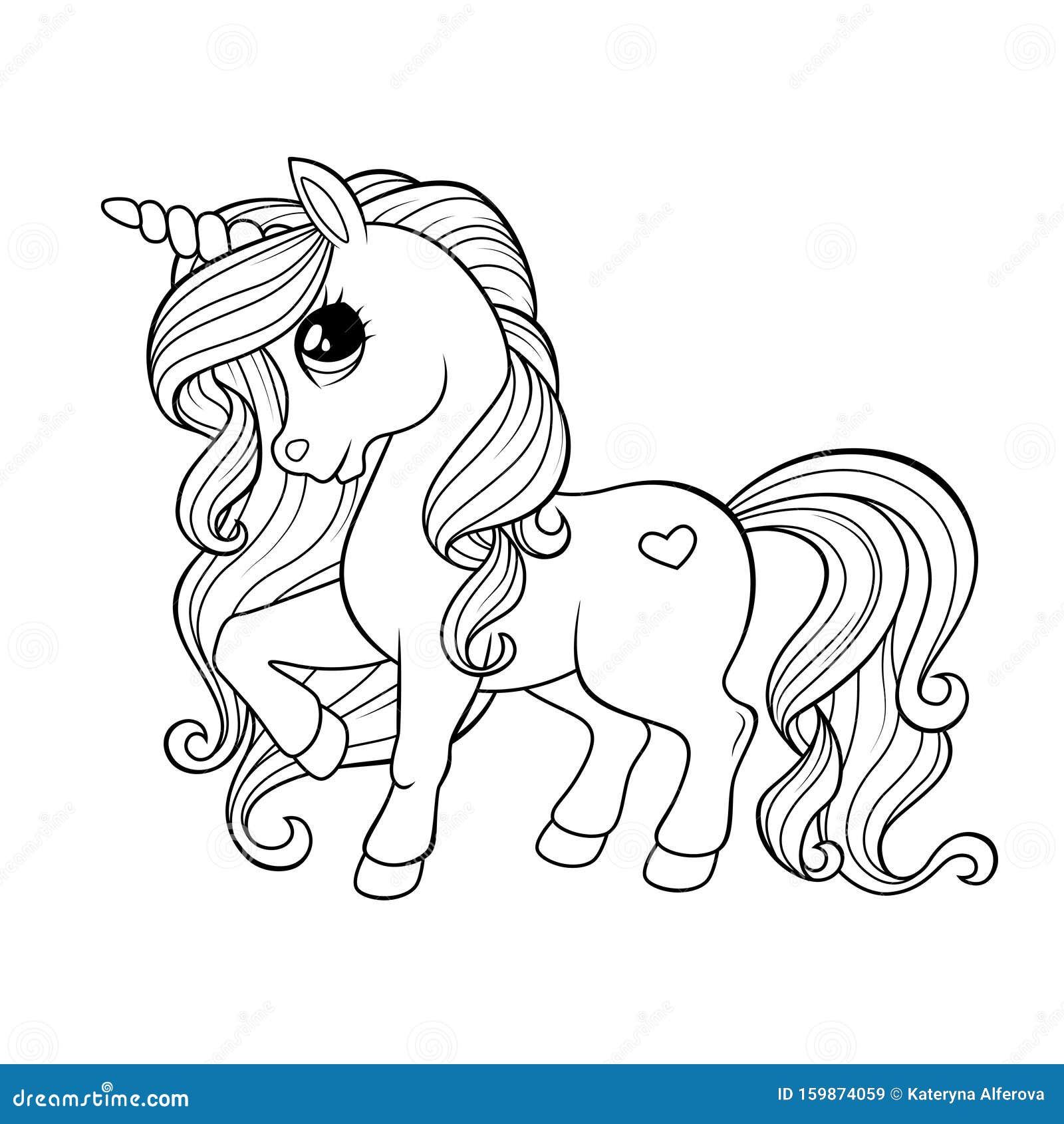 Cute Little Unicorn. Black and White Illustration for Coloring ...