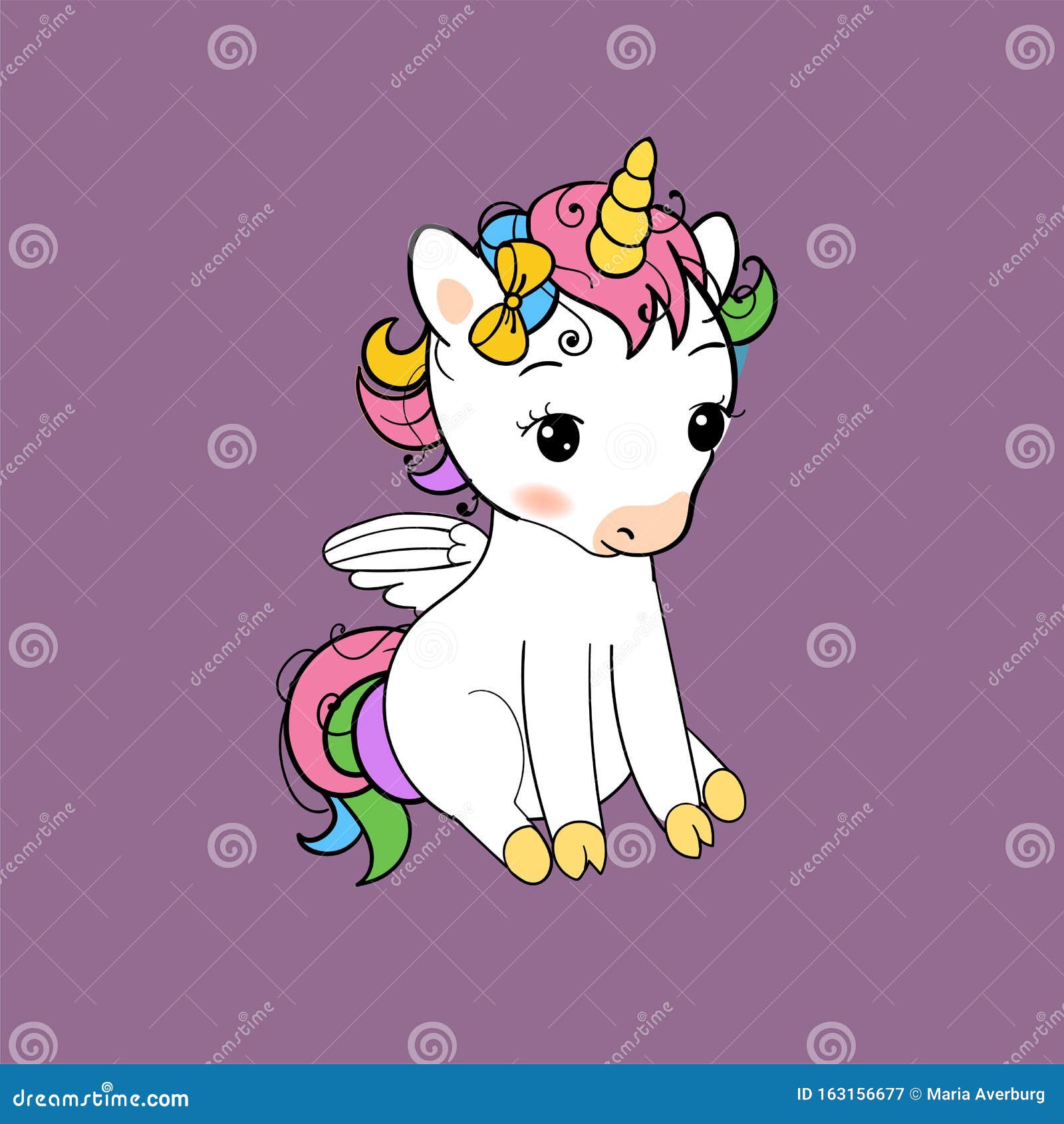 Cute Little Unicorn Sitting Print Baby Unicorn Isolated Vector Icon