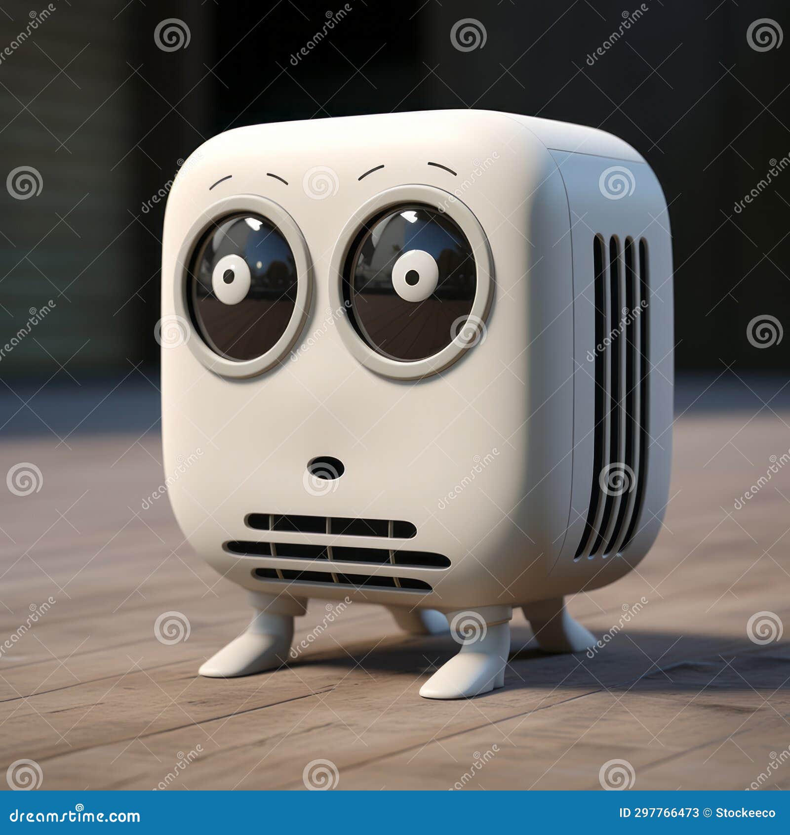 cute little white toy with big eyes: a quirky cubo-futuristic caricature
