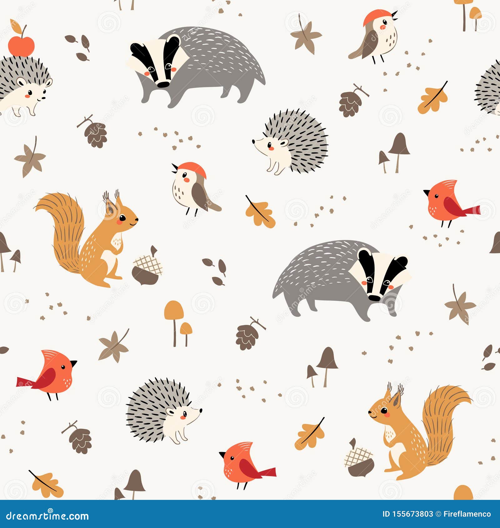 cute little woodland animals and birds pattern