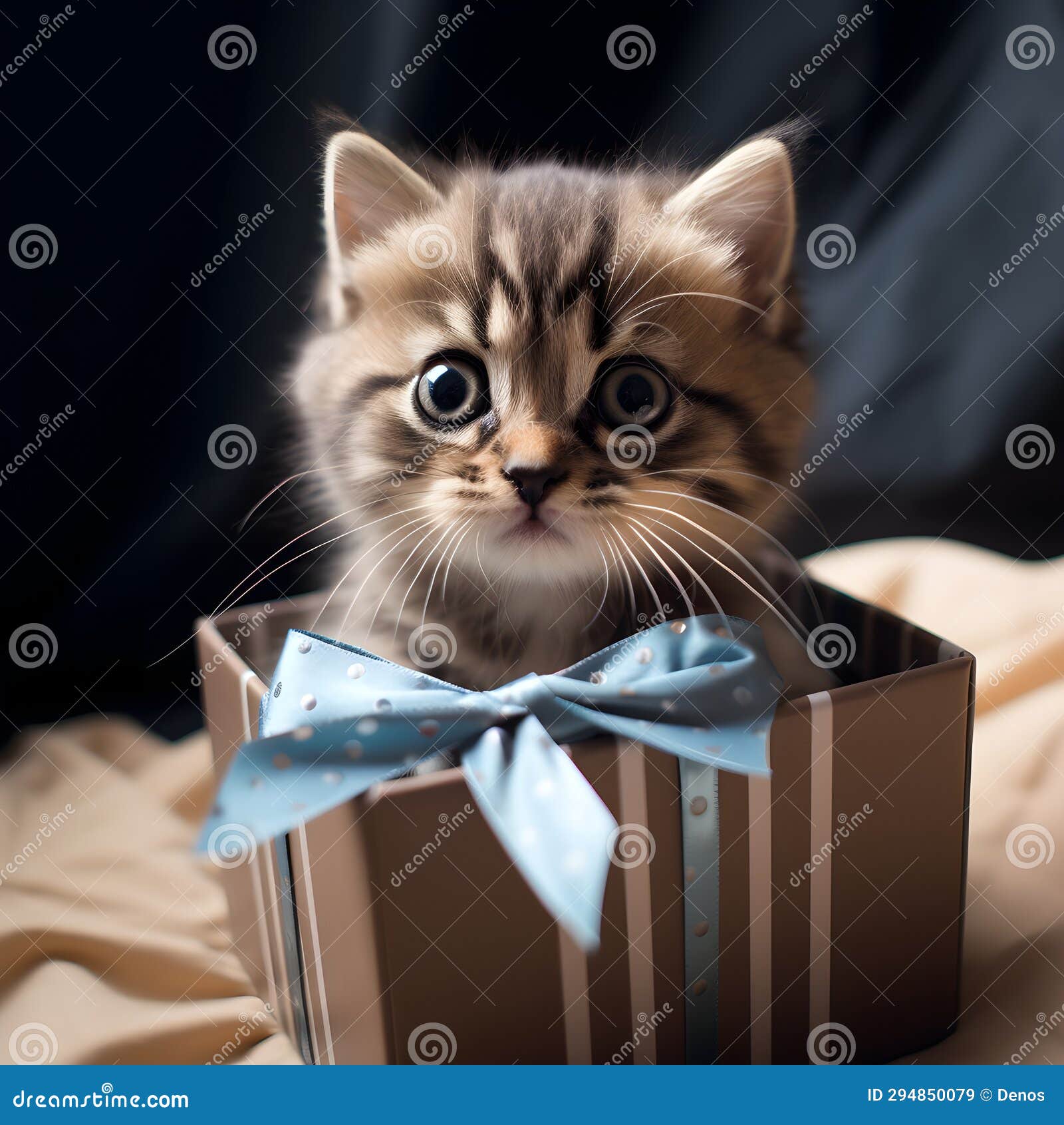 Cute Looking Kitten and the Gift Box for Celebration Stock Image