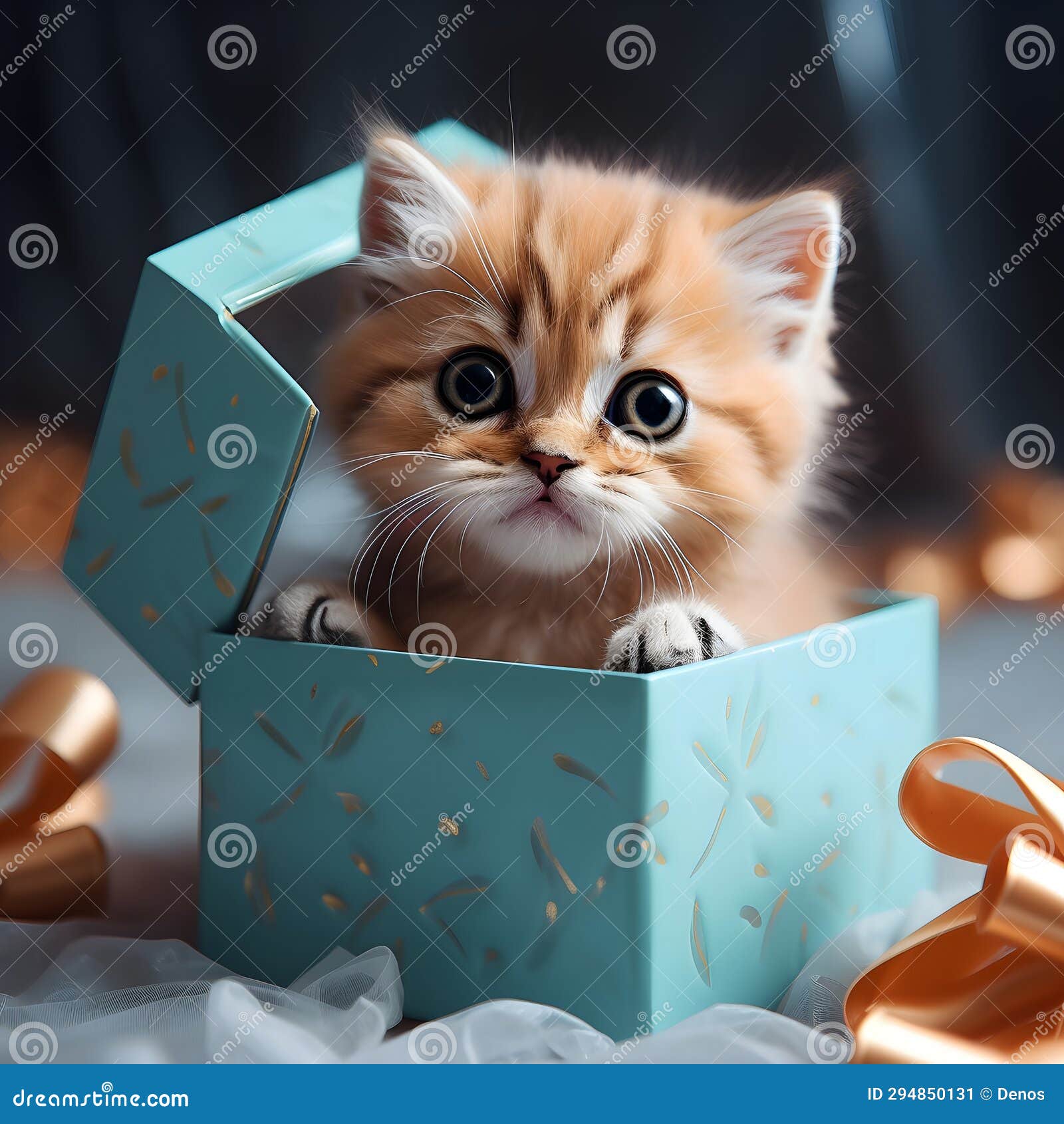 Cute Looking Kitten and the Gift Box for Celebration Stock Illustration