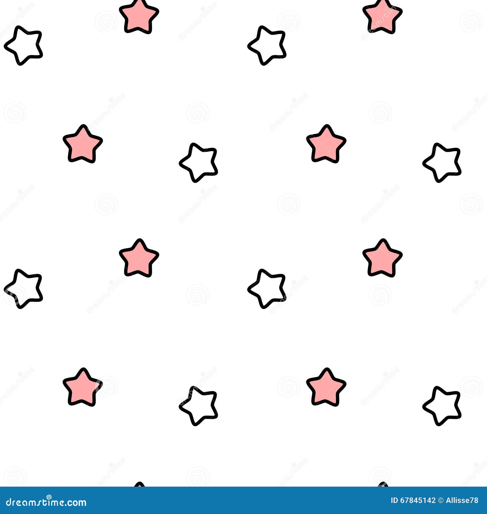  Cute  Lovely Cartoon Black  White Pink Stars  Seamless 