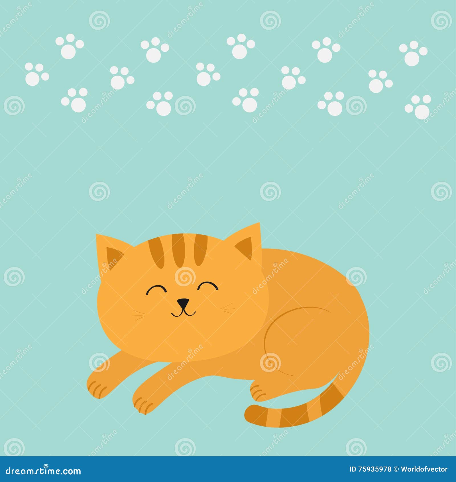 Cute Lying Sleeping Orange Cat With Moustache Whisker Funny Cartoon Character White Animal Paw Print Blue Background Stock Vector Illustration Of Icon Design