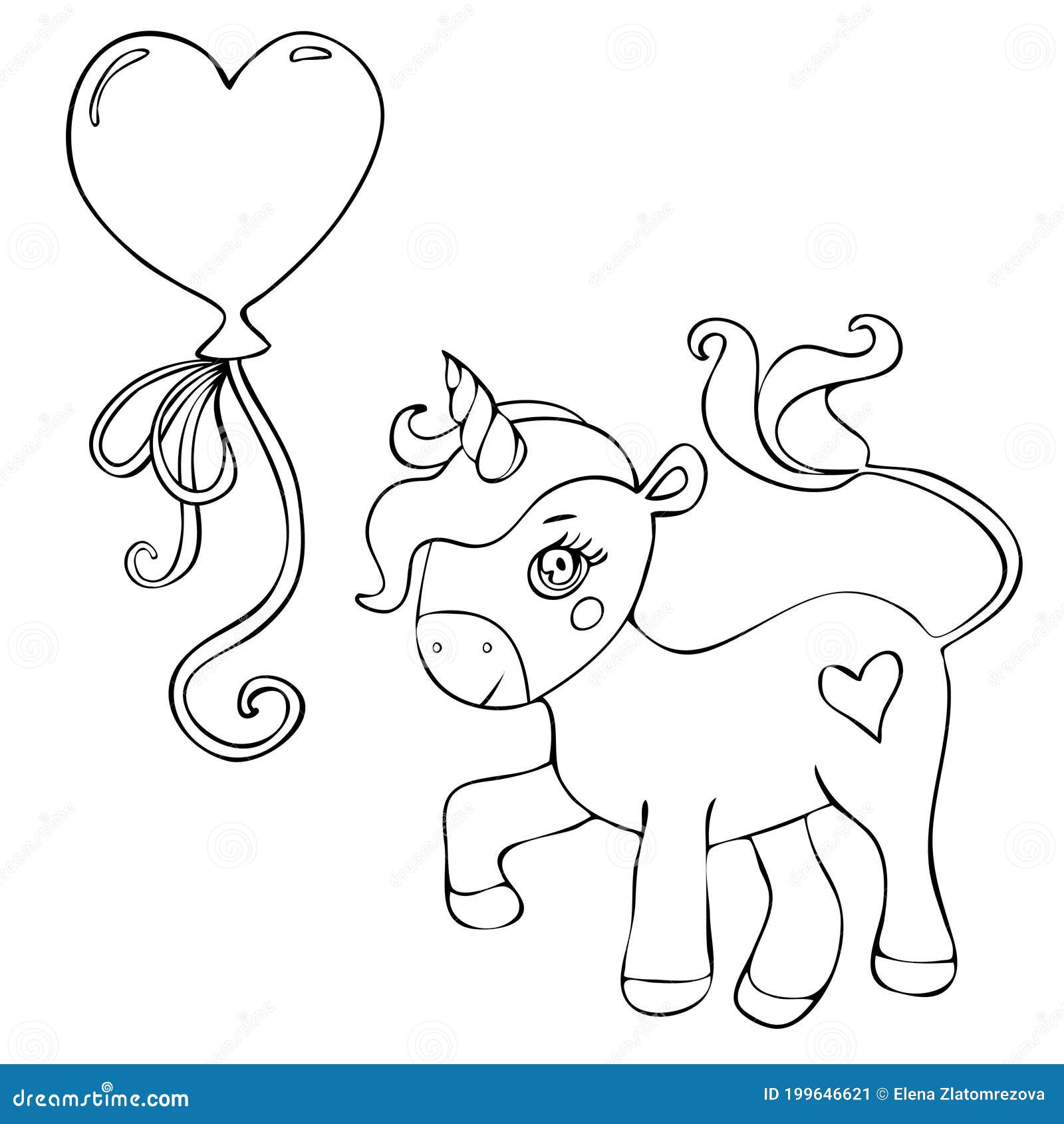 Cute Magical Unicorn with a Balloon. Cute Cartoon Vector Unicorn with ...
