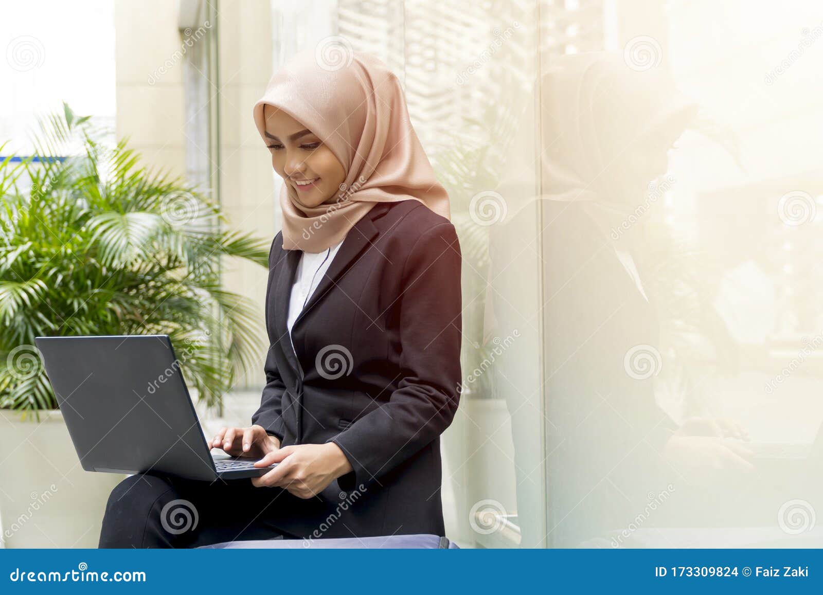 Cute Malay Woman Wearing Hijab Outdoor Executive Stock Photo Image
