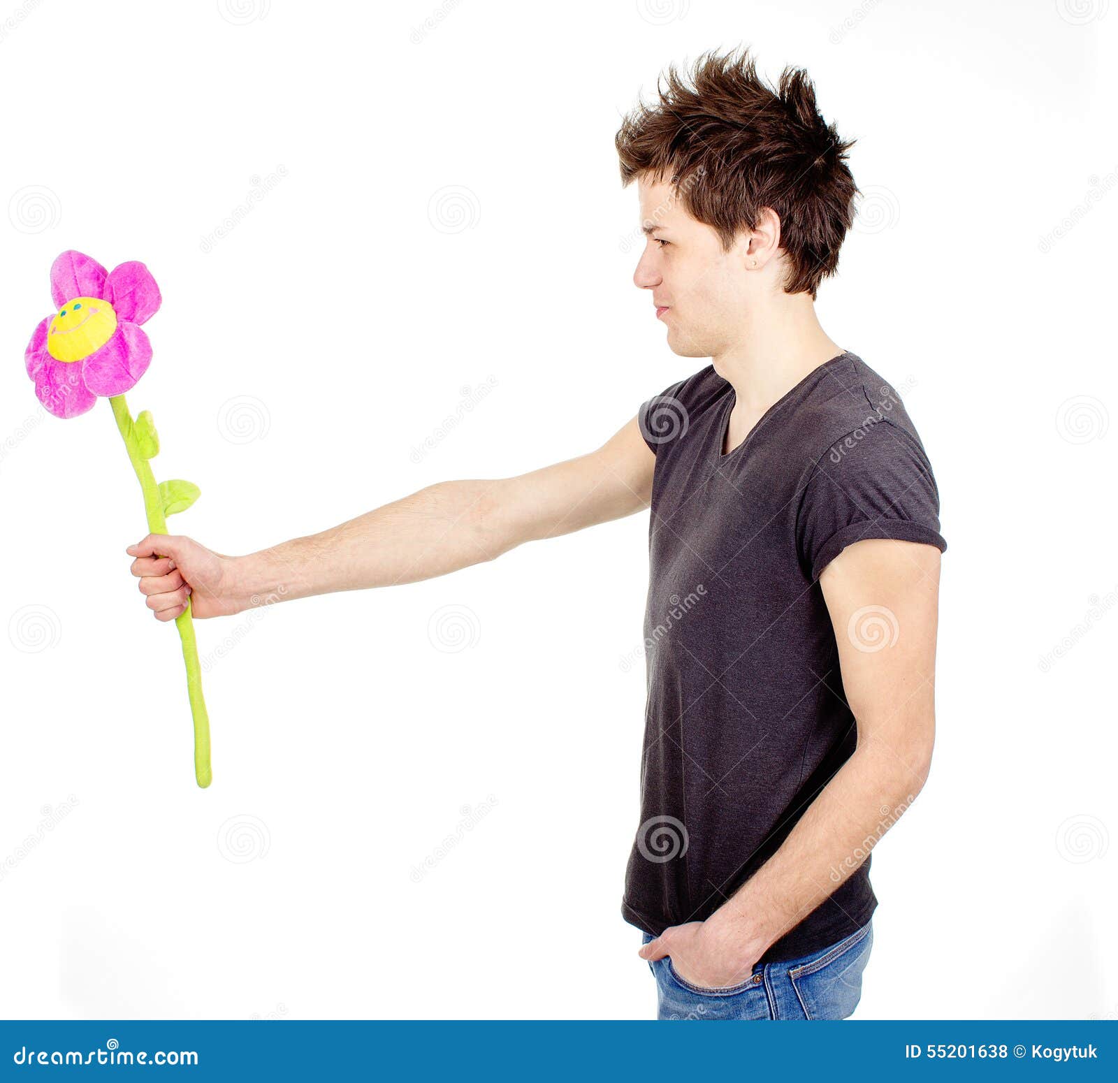 Cute man with a flower stock photo. Image of adult, white 55201638