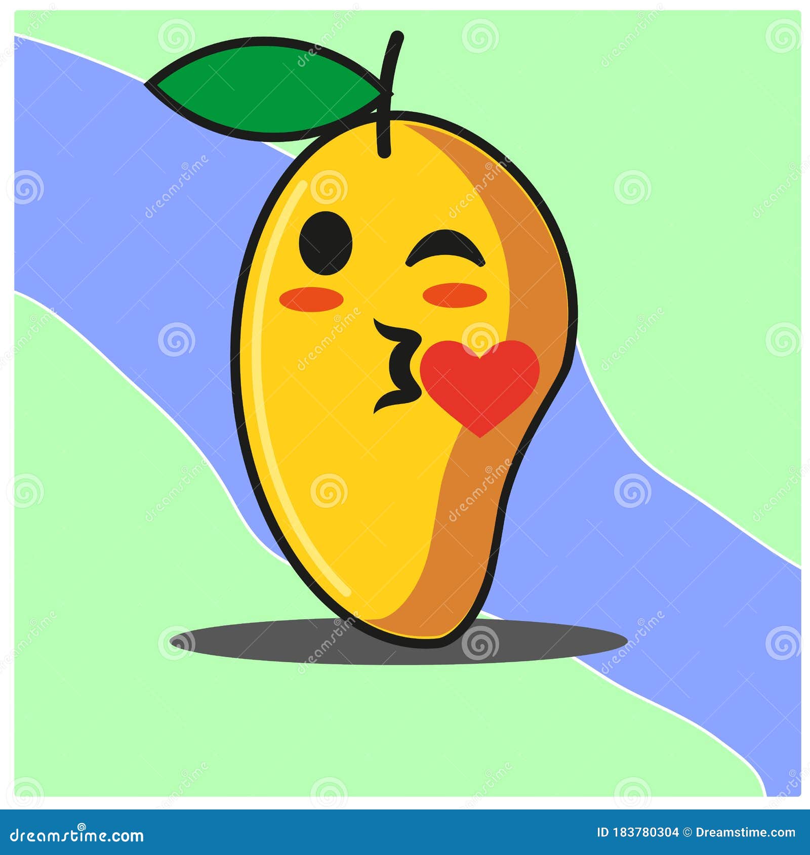 Cute Mango Fruit Cartoon Kissing Heart Face Mascot Character Vector
