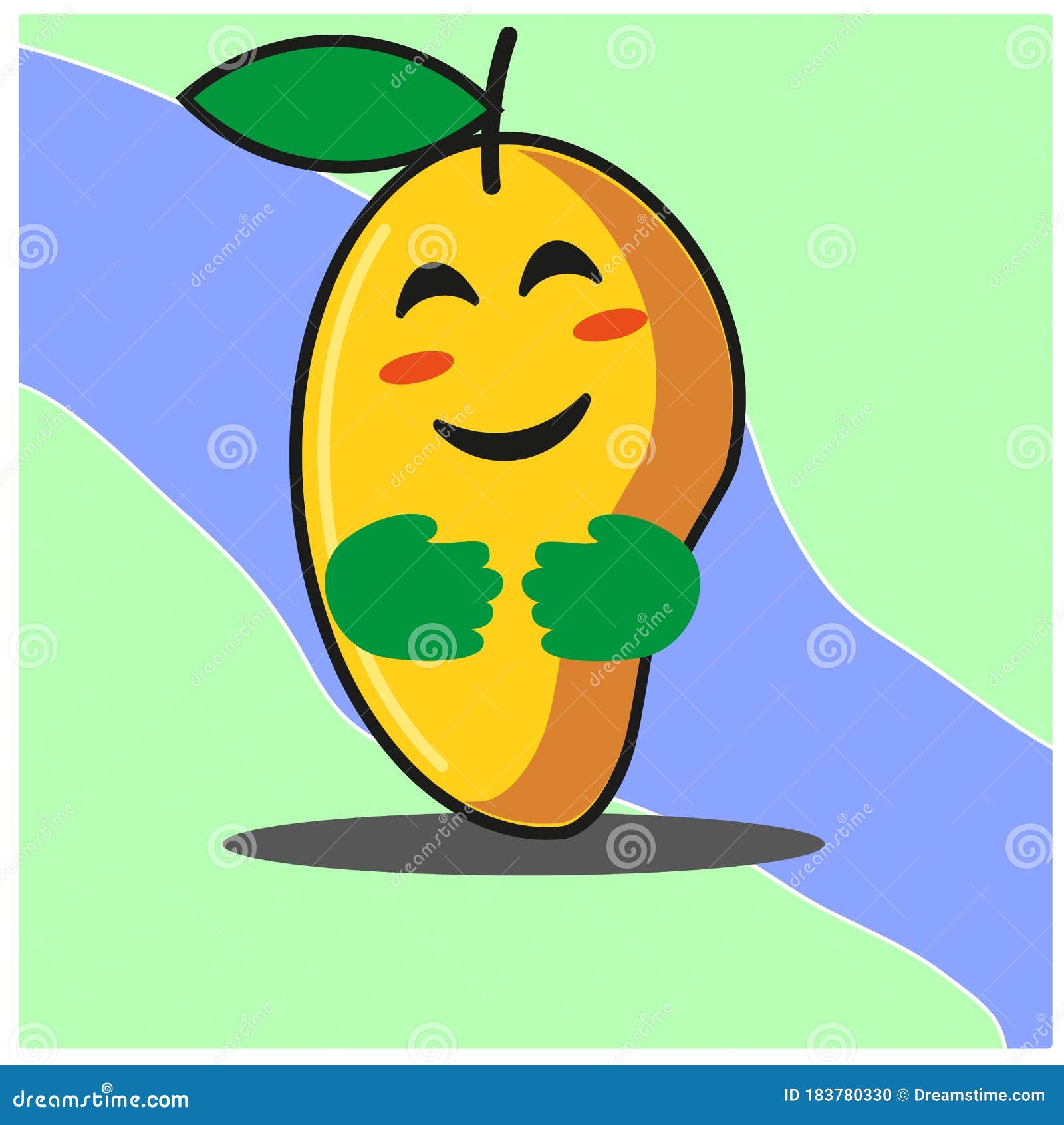 Cute Mango Fruit Cartoon Face Happy Smiling Eyes with Two Hand Mascot ...