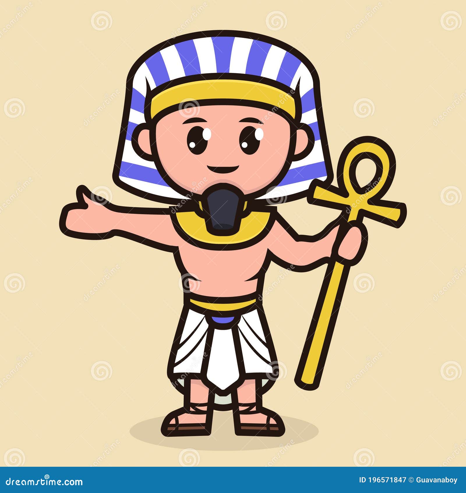 Cute Egyptian Pharaoh In Cartoon Style Stock Illustration
